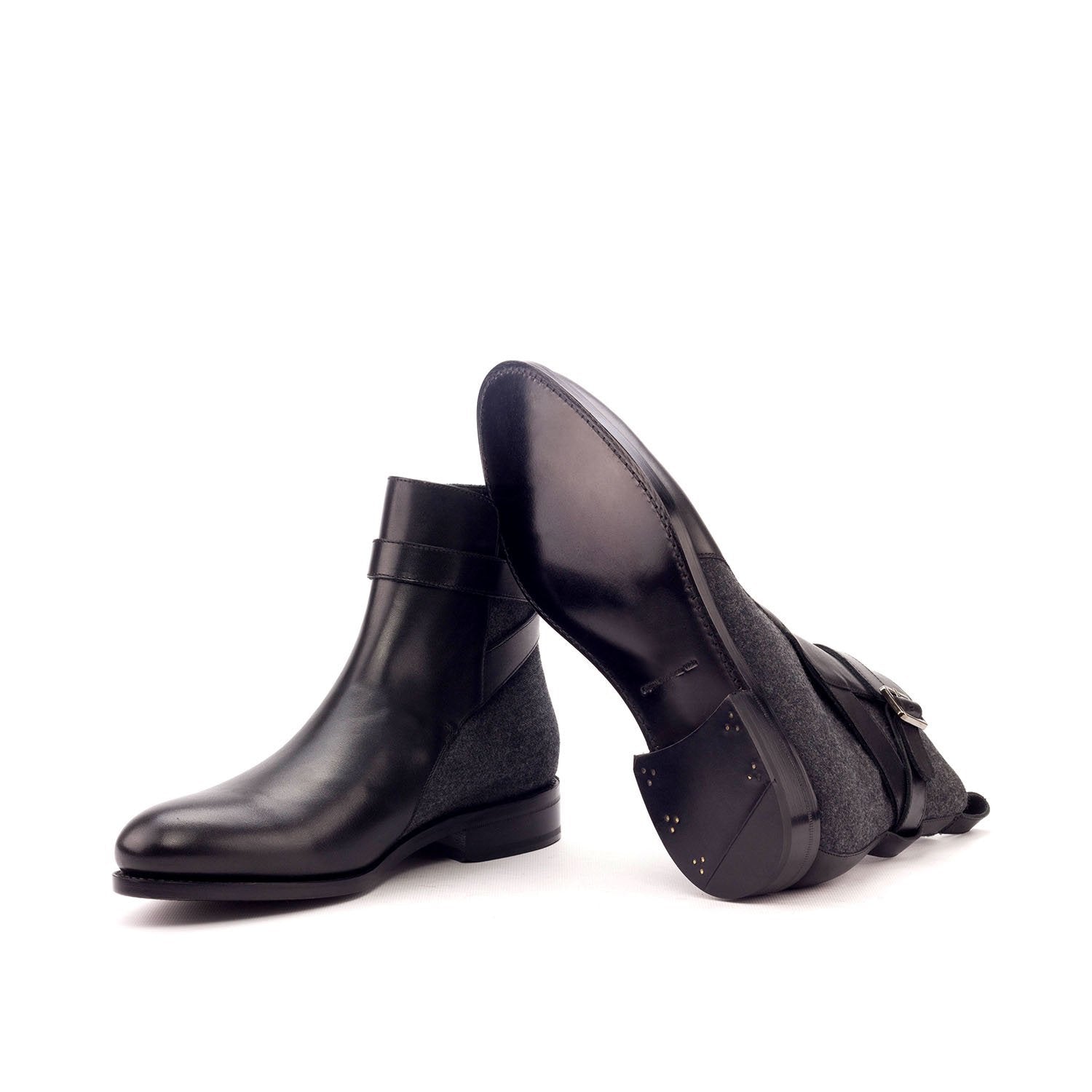 Ambrogio Bespoke Men's Handmade Custom Shoes Gray & Black Fabric / Calf-SKin Leather Jodhpur Boots (AMB1375)