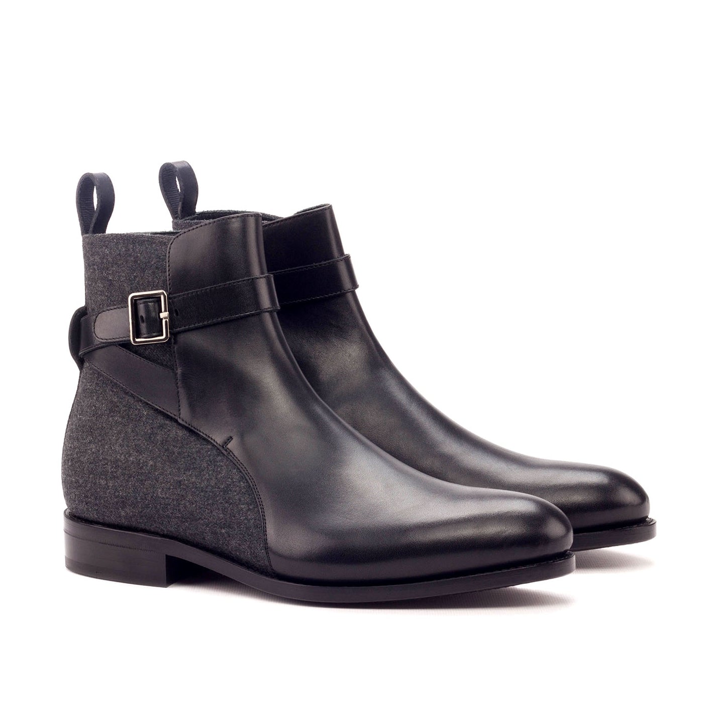 Ambrogio Bespoke Men's Handmade Custom Shoes Gray & Black Fabric / Calf-SKin Leather Jodhpur Boots (AMB1375)