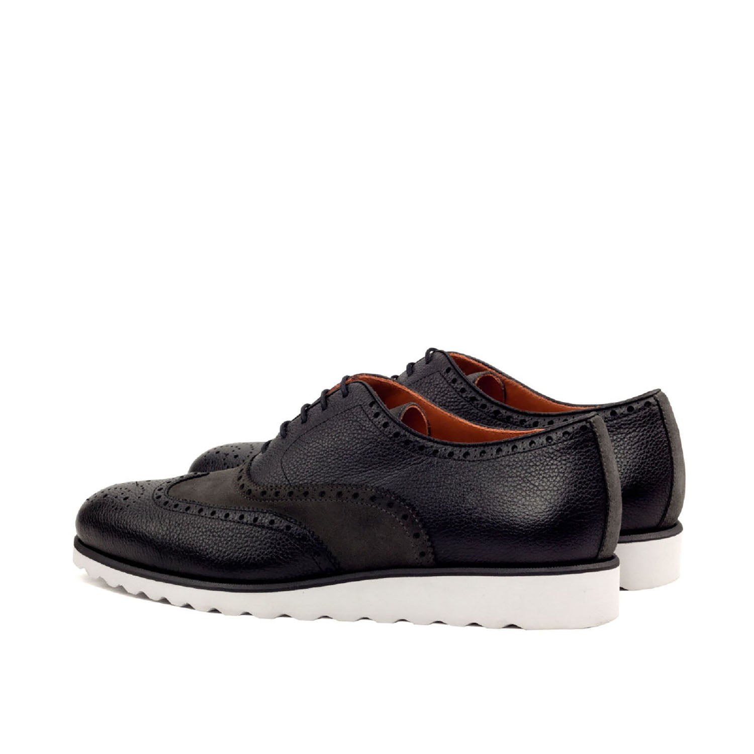 Ambrogio Bespoke Men's Handmade Custom Shoes Gray & Black Suede / Full Grain Calf-Skin Leather Brogue Oxfords (AMB1568)