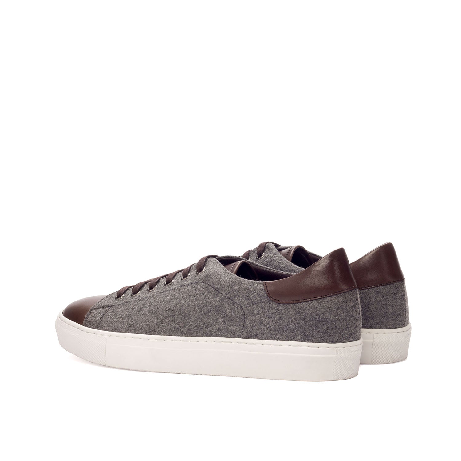 Ambrogio Bespoke Men's Handmade Custom Shoes Gray & Brown Fabric / Calf-Skin Leather Trainer Sneakers (AMB1756)