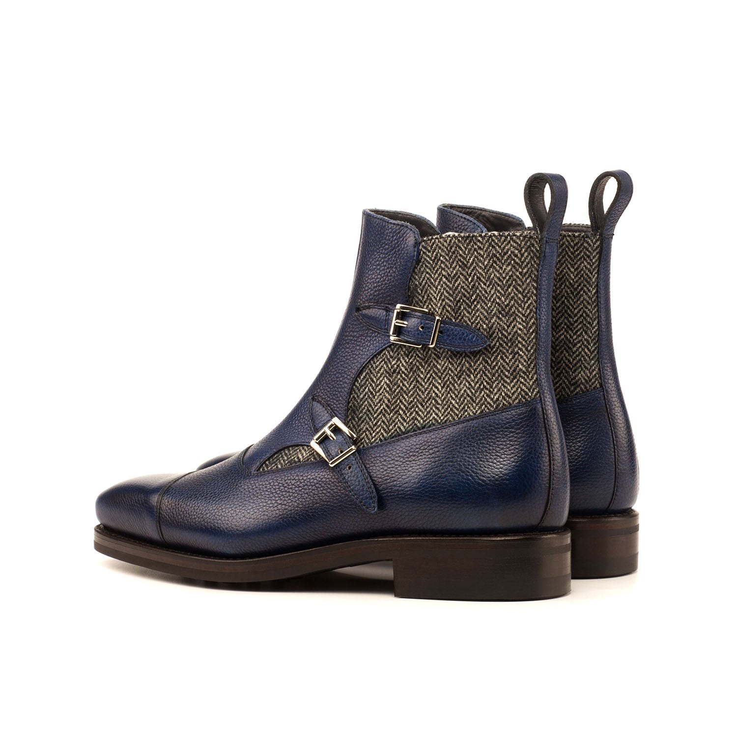 Ambrogio Bespoke Men's Handmade Custom Shoes Gray & Navy Suede Leather Buckle Boots (AMB1780)