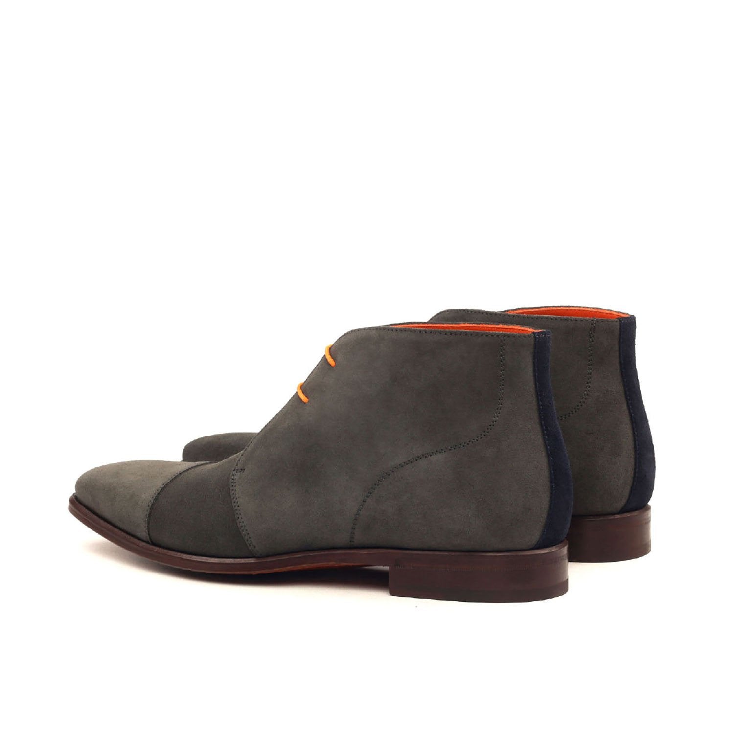 Ambrogio Bespoke Men's Handmade Custom Shoes Gray & Navy Suede Leather Chukka Boots (AMB1385)