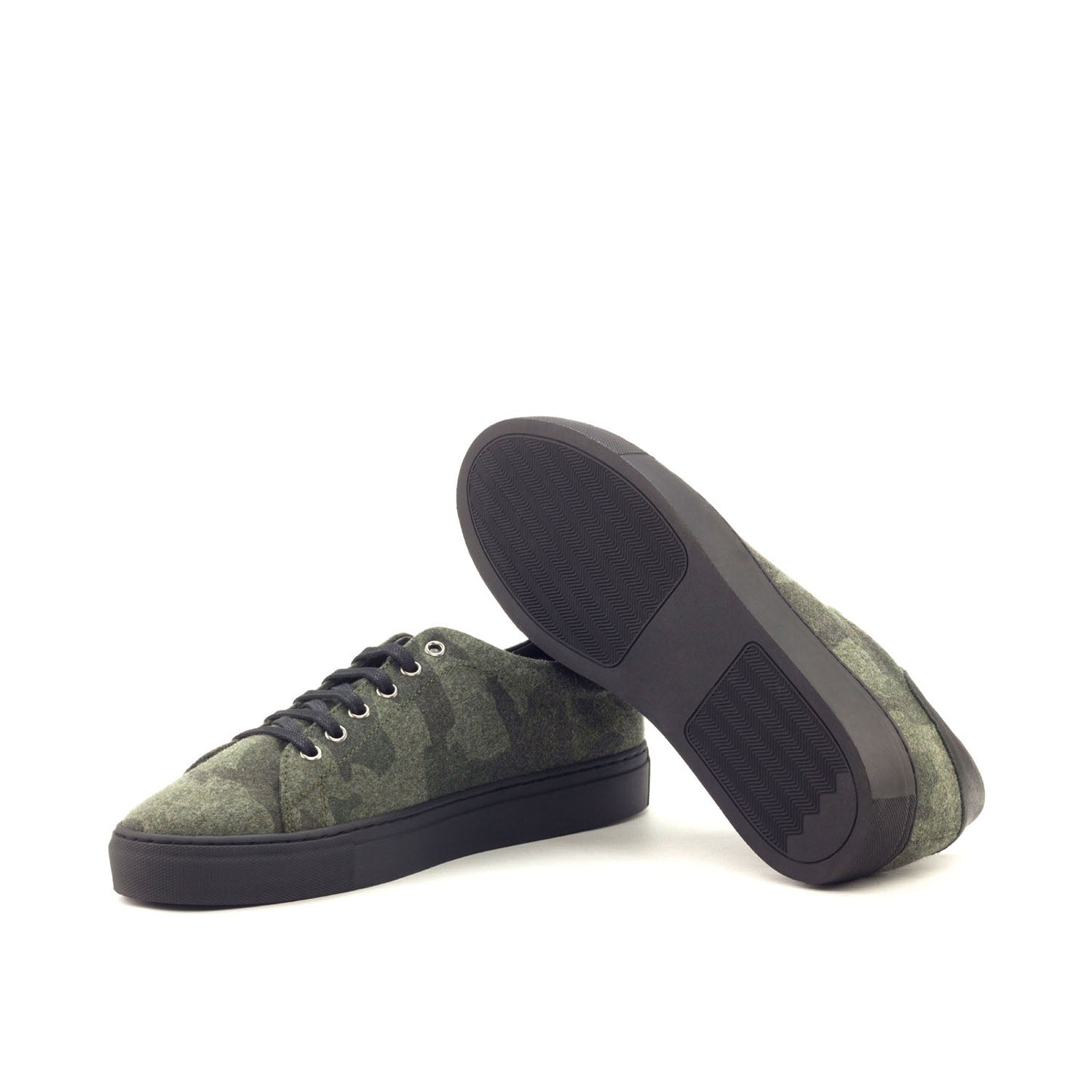 Ambrogio Bespoke Men's Handmade Custom Shoes Green Fabric / Full Grain Leather Casual Trainer Sneakers (AMB1618)