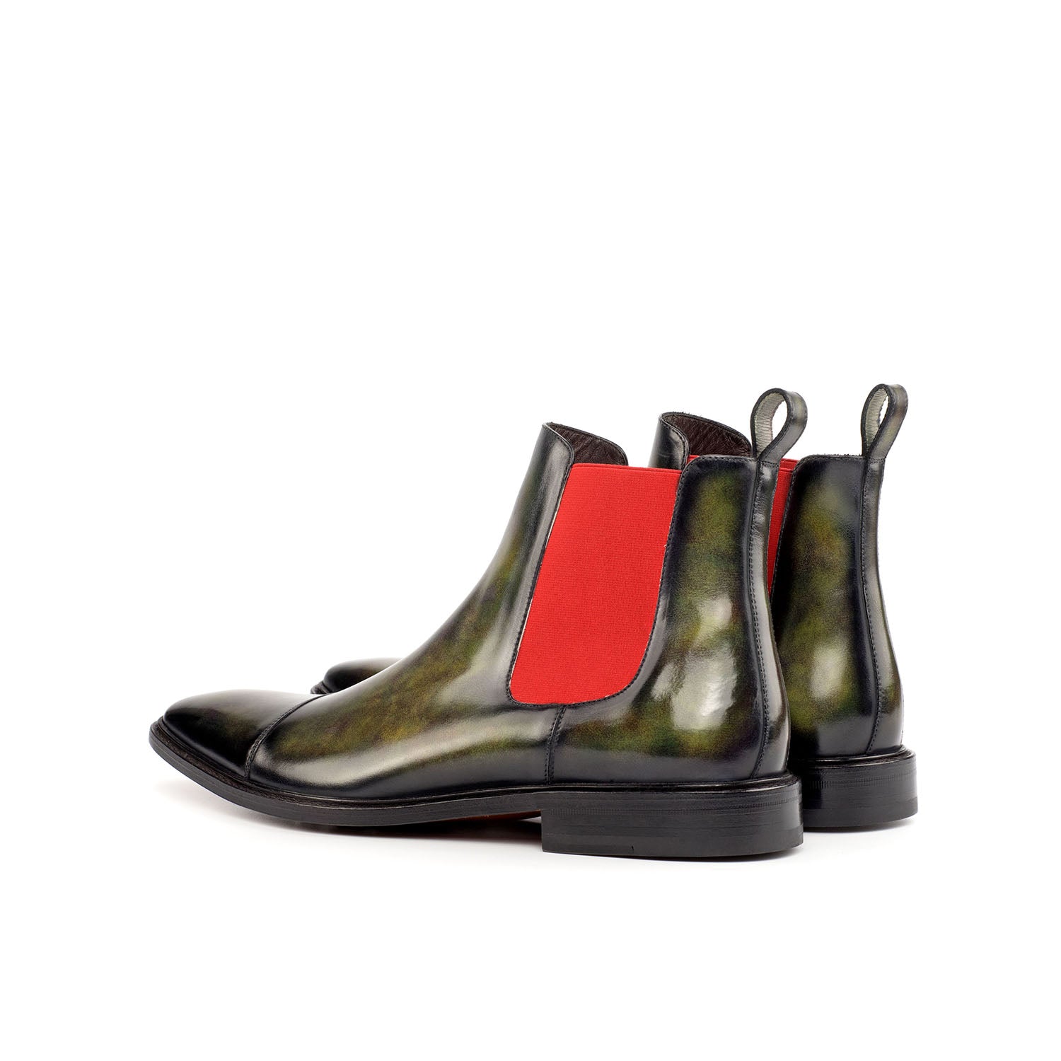 Ambrogio Bespoke Men's Handmade Custom Shoes Green Patina Leather Chelsea Boots (AMB1710)