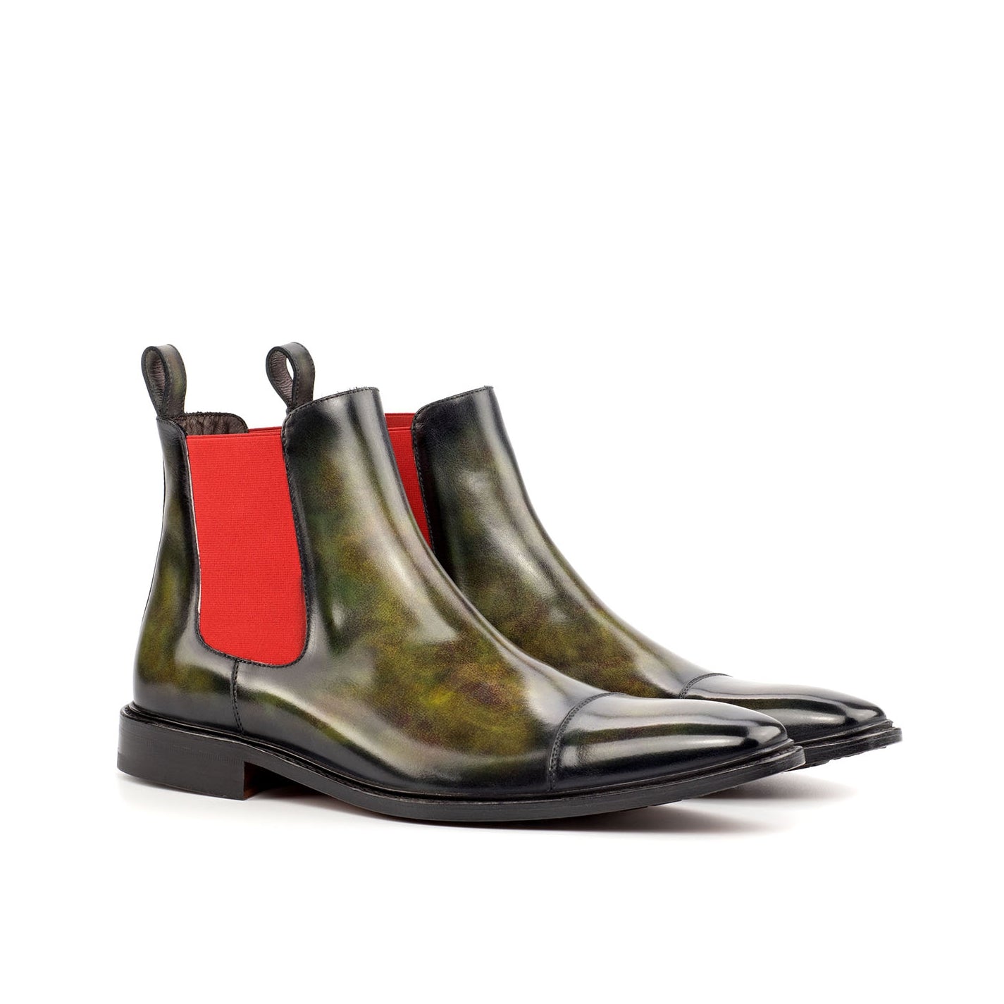 Ambrogio Bespoke Men's Handmade Custom Shoes Green Patina Leather Chelsea Boots (AMB1710)