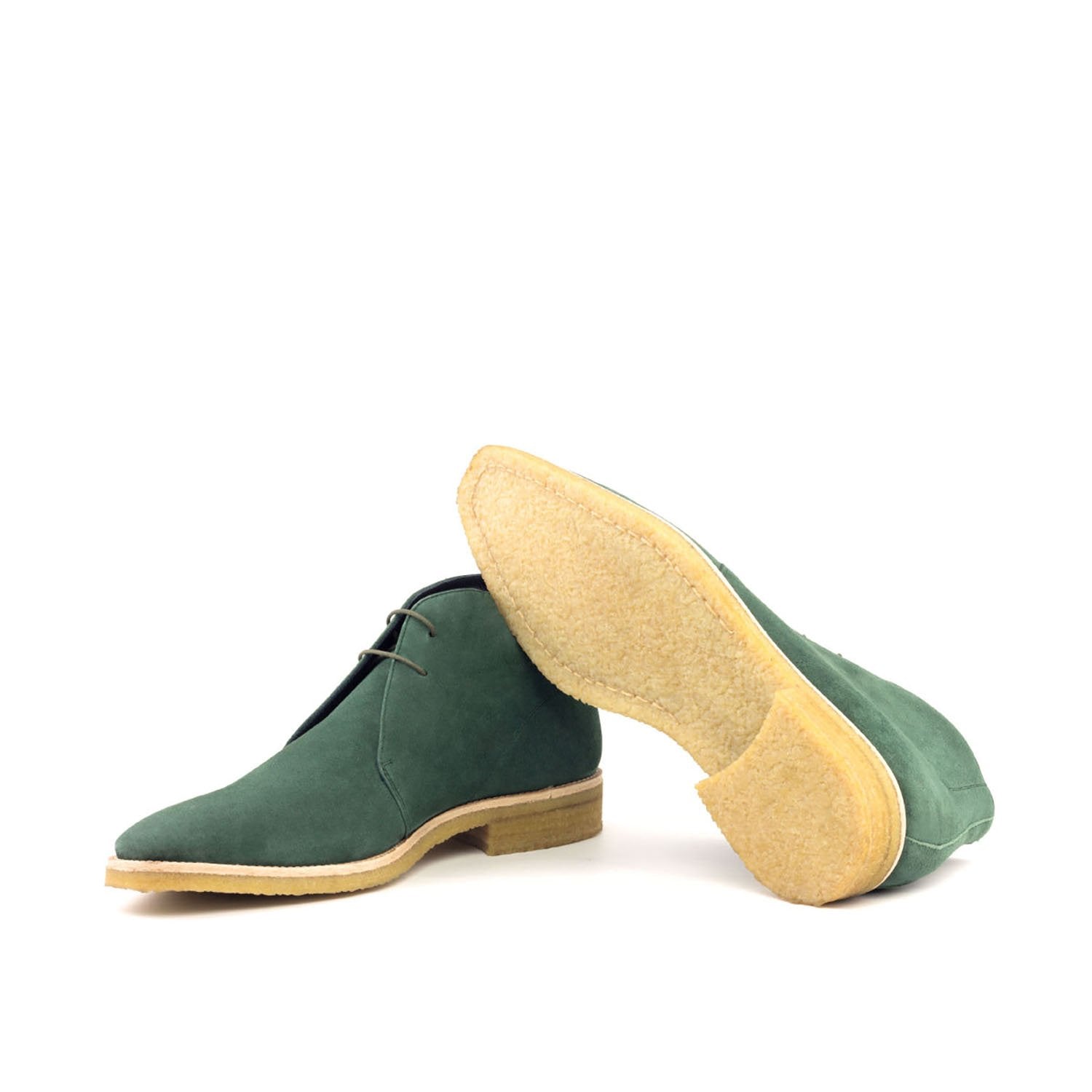 Ambrogio Bespoke Men's Handmade Custom Shoes Green Suede Leather Chukka Boots (AMB1342)