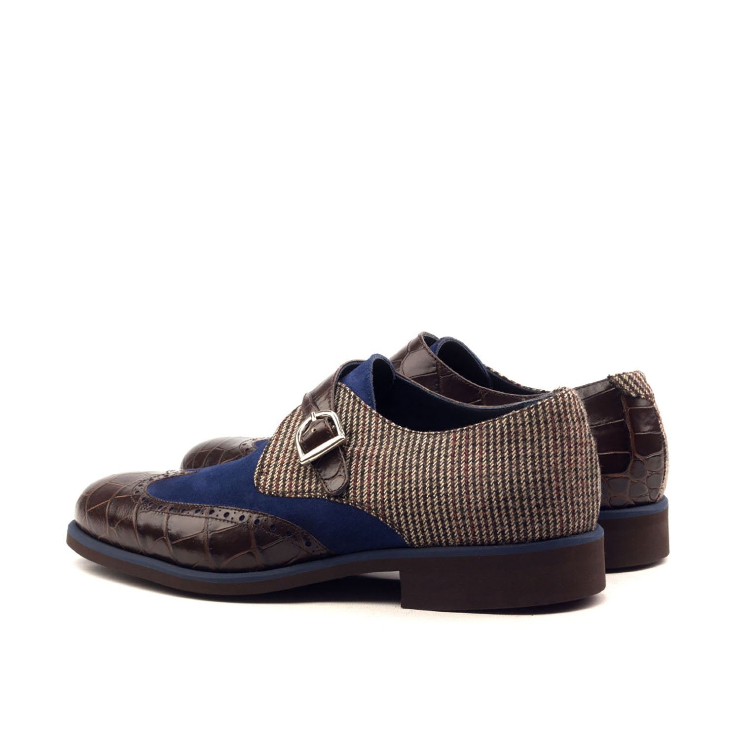 Ambrogio Bespoke Men's Handmade Custom Shoes Multi Color Fabric / Crocodile Print / Suede / Calf-Skin Leather Monk-Strap Loafers (AMB1394)