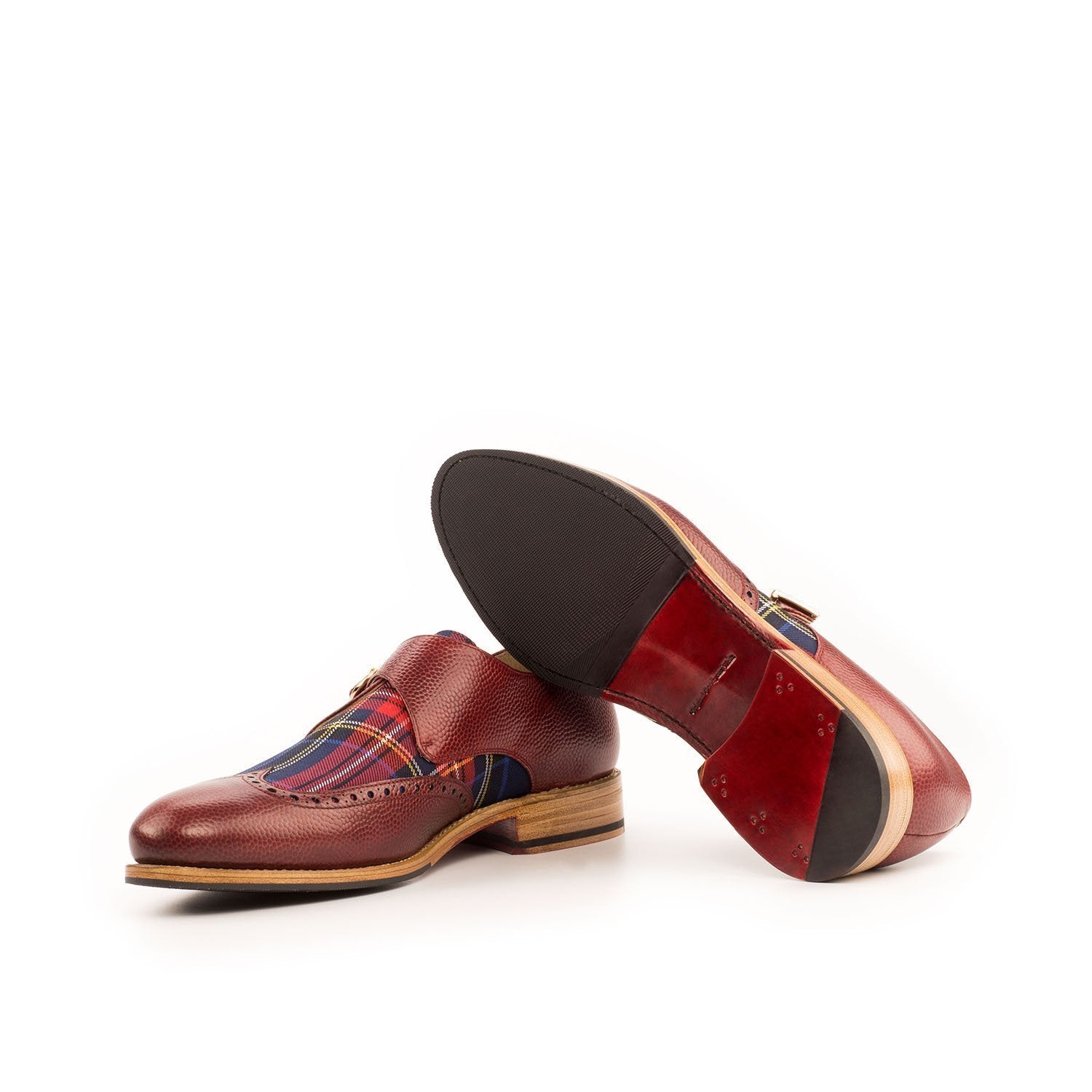 Ambrogio Bespoke Men's Handmade Custom Shoes Multi Color Fabric / Pebble Grain Calf-Skin Leather Brogue Oxfords (AMB1420)