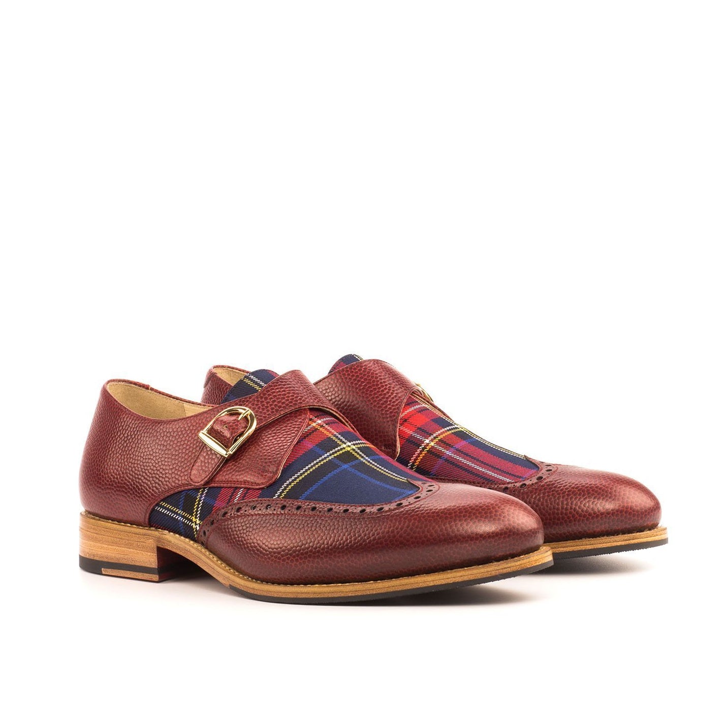 Ambrogio Bespoke Men's Handmade Custom Shoes Multi Color Fabric / Pebble Grain Calf-Skin Leather Brogue Oxfords (AMB1420)