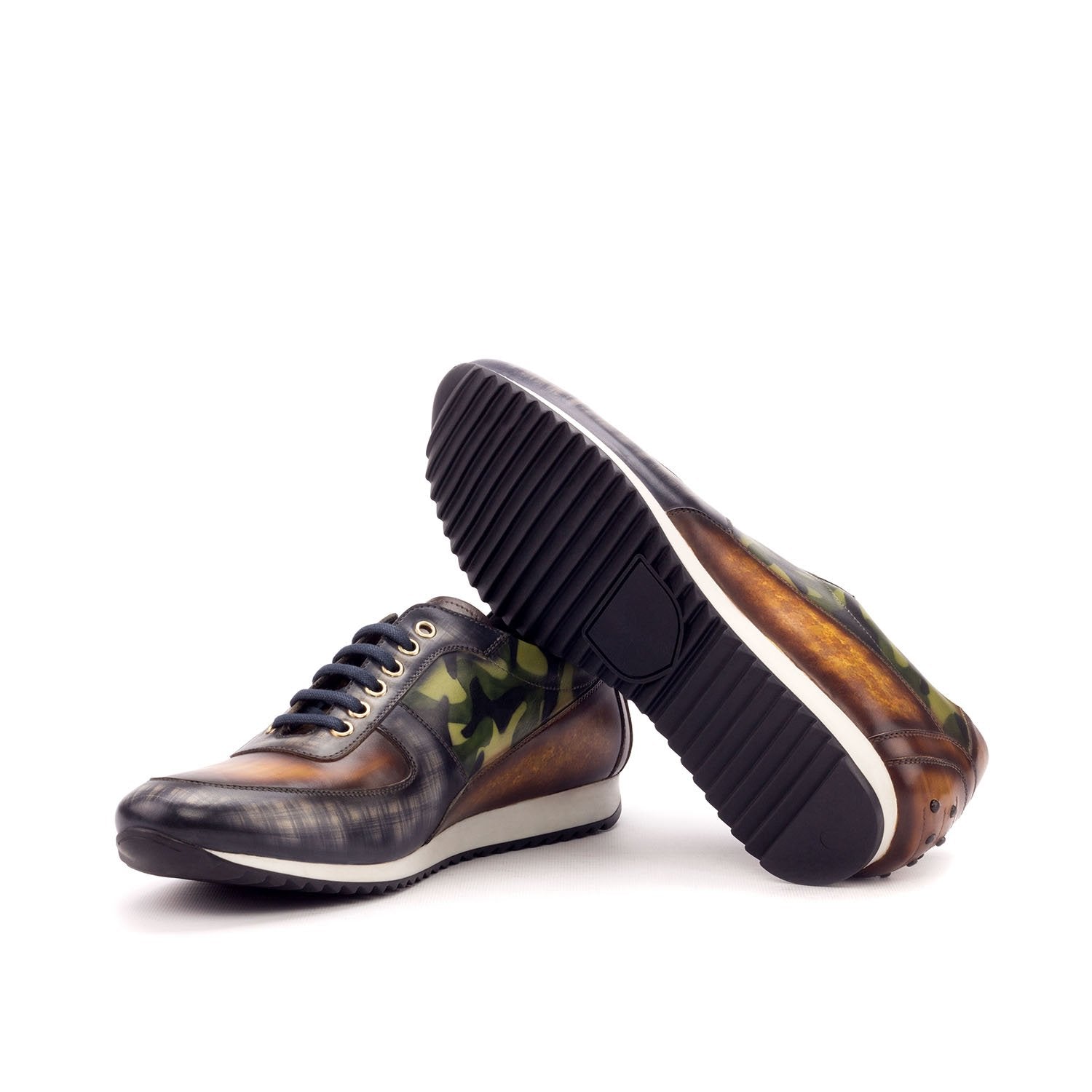 Ambrogio Bespoke Men's Handmade Custom Shoes Multi-Color Patina Leather Casual Corsini Sneakers (AMB1415)