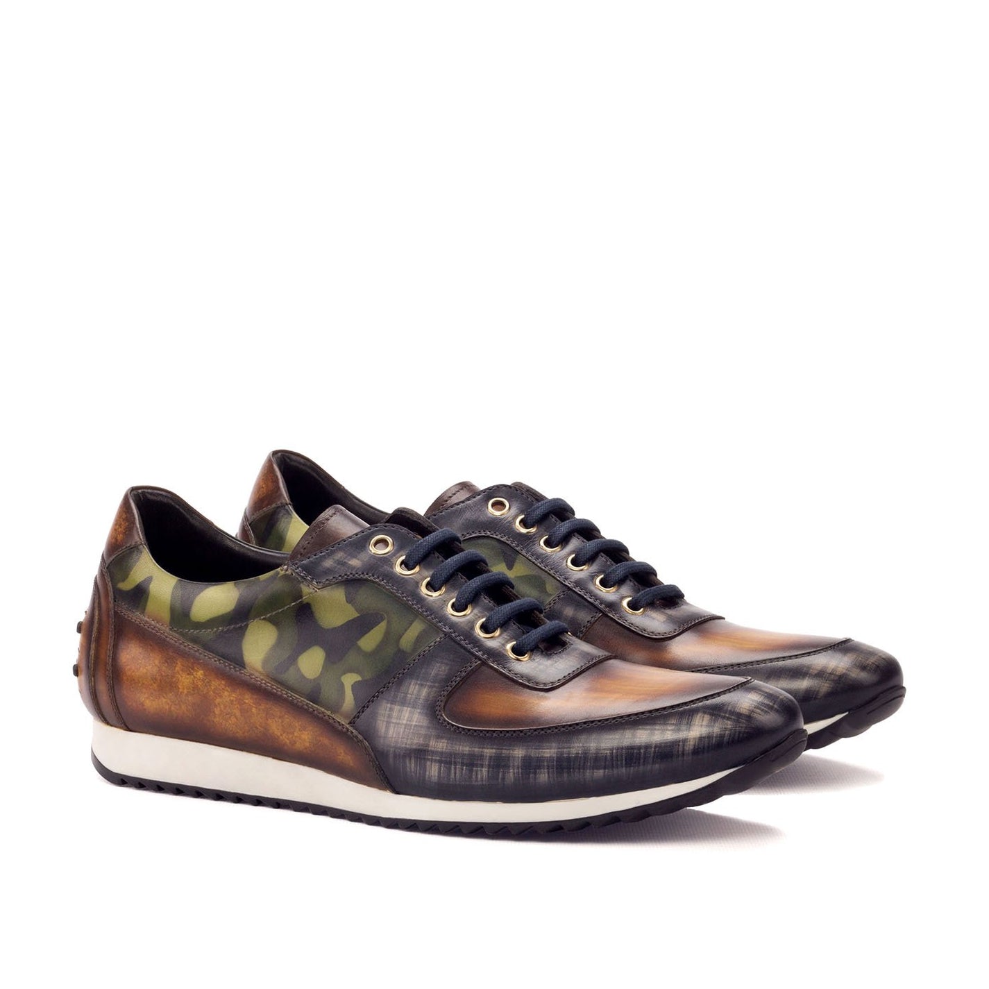 Ambrogio Bespoke Men's Handmade Custom Shoes Multi-Color Patina Leather Casual Corsini Sneakers (AMB1415)