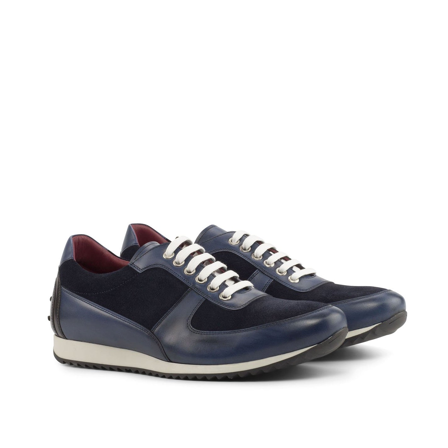 Ambrogio Bespoke Men's Handmade Custom Shoes Navy & Black Suede / Calf-Skin Leather Corsini Casual Sneakers (AMB1595)