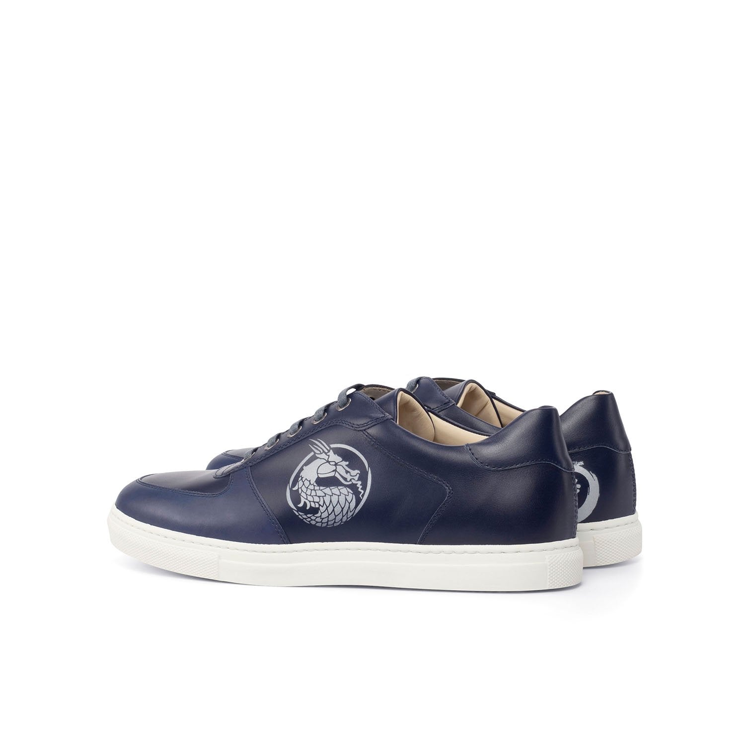 Ambrogio Bespoke Men's Handmade Custom Shoes Navy Calf-Skin Leather Stencil Trainer Sneakers (AMB1705)