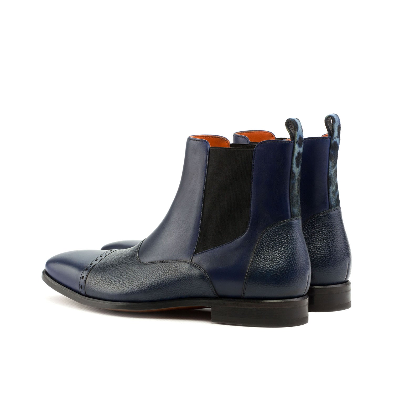 Ambrogio Bespoke Men's Handmade Custom Shoes Navy Fabric / Full Grain / Calf-Skin Leather Chelsea Boots (AMB1436)