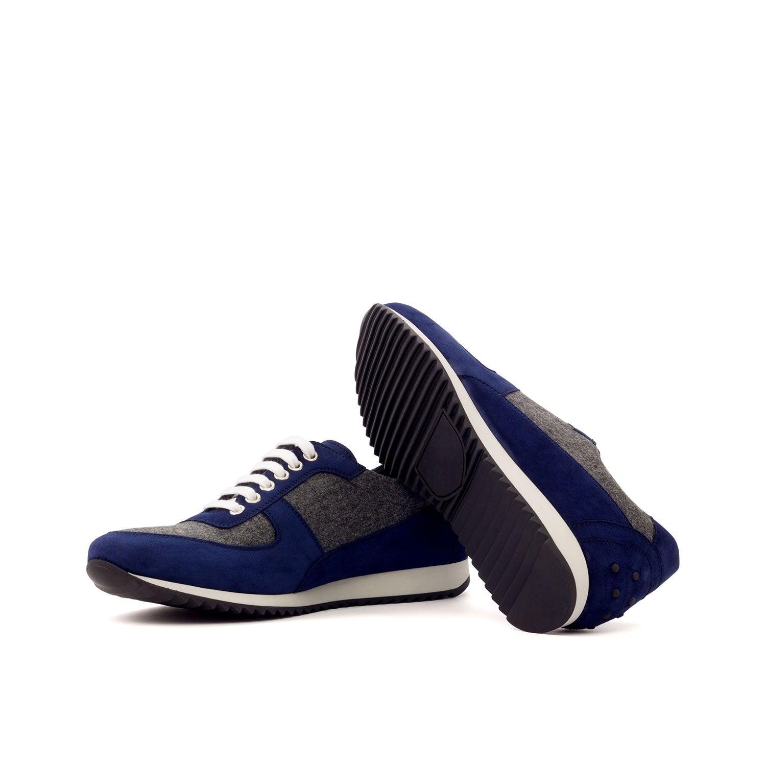 Ambrogio Bespoke Men's Handmade Custom Shoes Navy & Gray Fabric / Suede Leather Corsini Casual Sneakers (AMB1601)