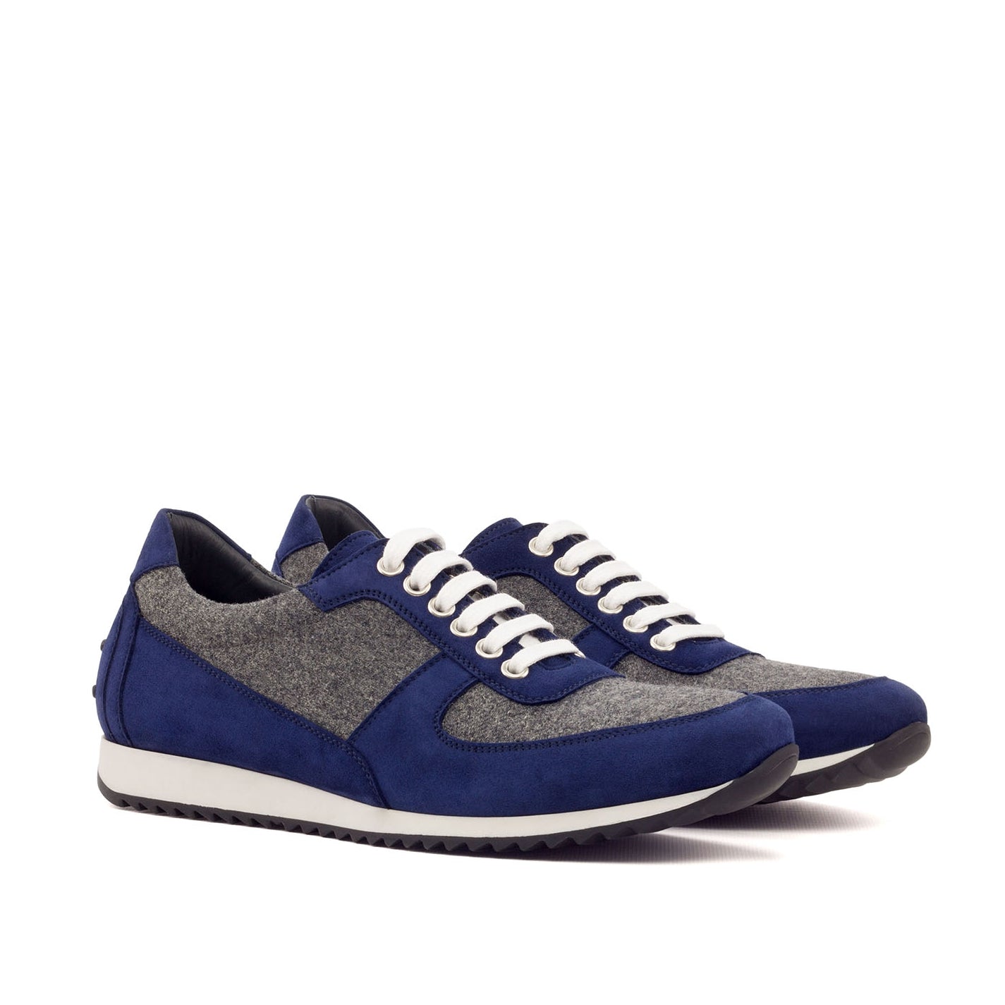 Ambrogio Bespoke Men's Handmade Custom Shoes Navy & Gray Fabric / Suede Leather Corsini Casual Sneakers (AMB1601)