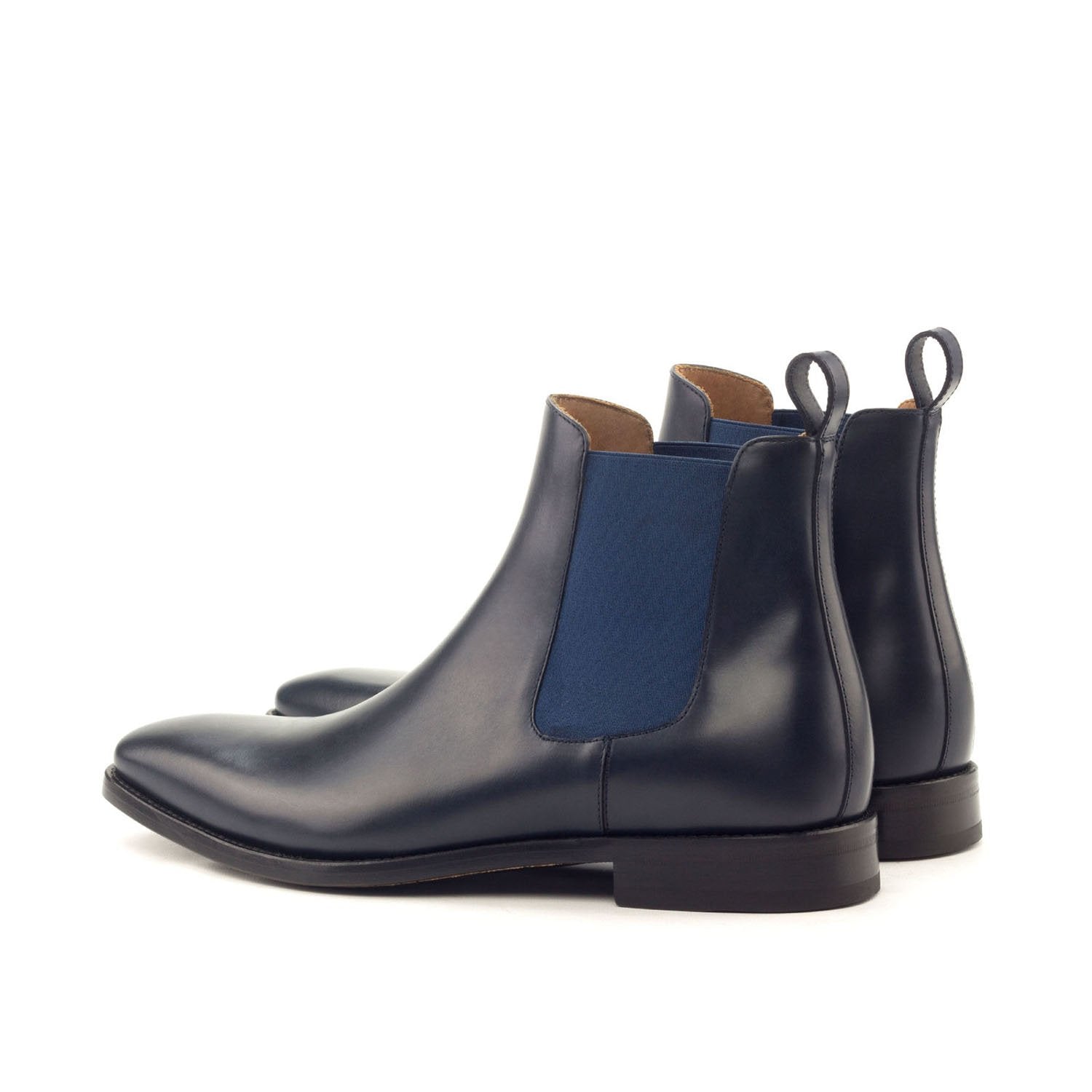 Ambrogio Bespoke Men's Handmade Custom Shoes Navy Polished Calf-Skin Leather Chelsea Boots (AMB1776)