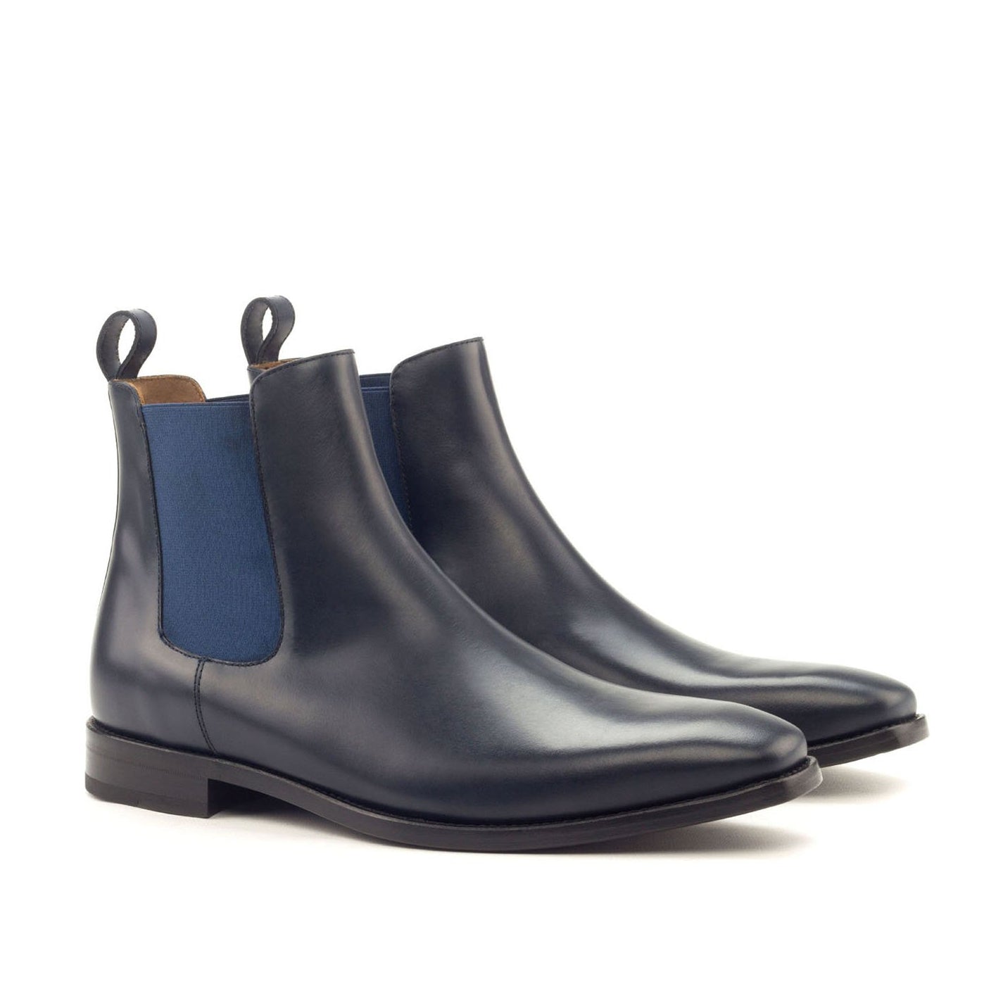 Ambrogio Bespoke Men's Handmade Custom Shoes Navy Polished Calf-Skin Leather Chelsea Boots (AMB1776)