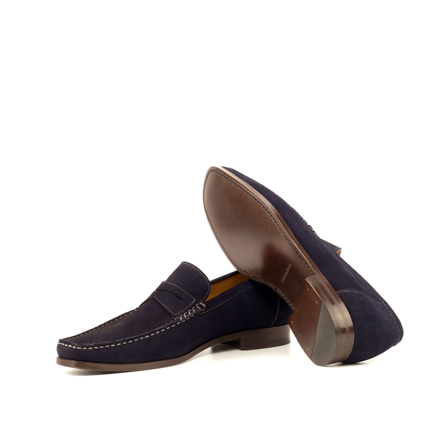 Ambrogio Bespoke Men's Handmade Custom Shoes Navy Suede Leather Moccasin Penny Loafers (AMB1614)