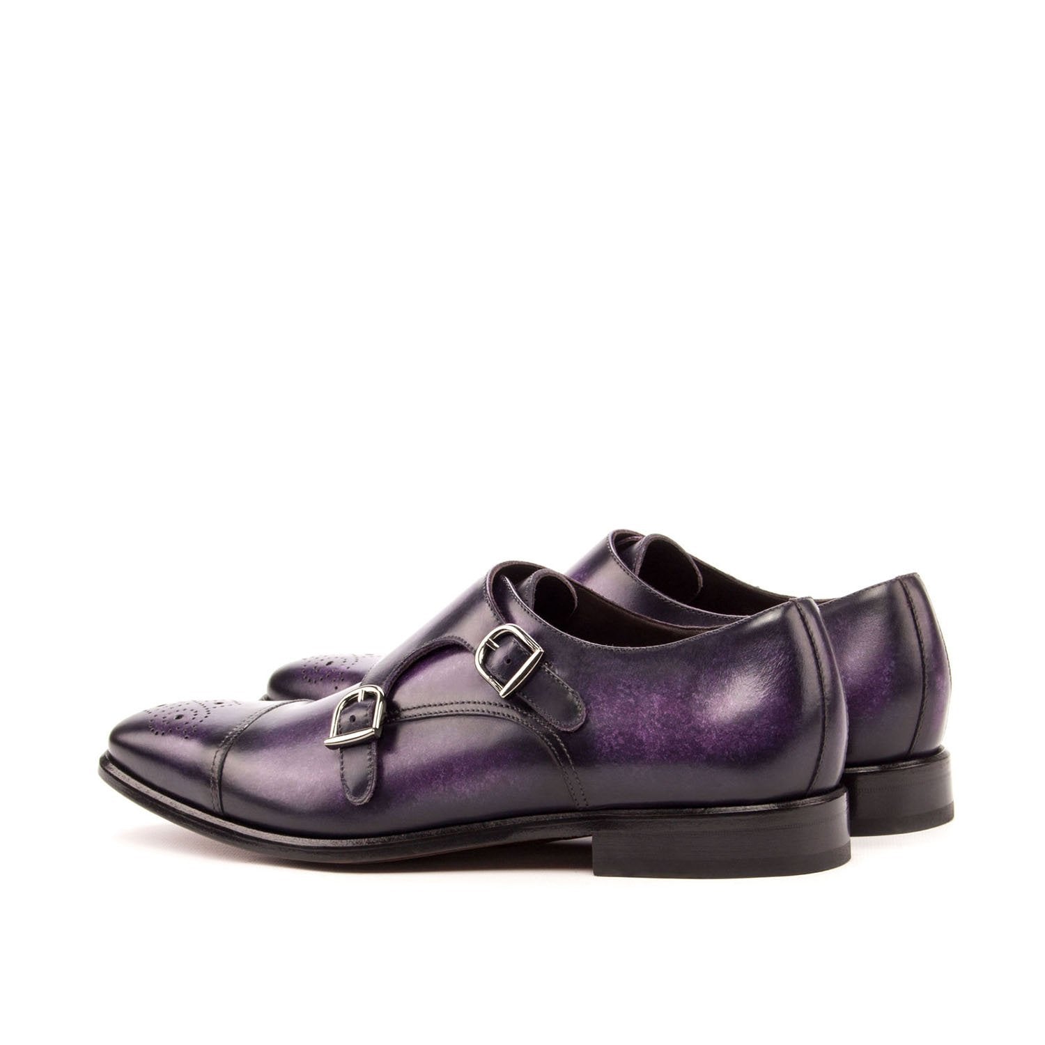 Ambrogio Bespoke Men's Handmade Custom Shoes Purple Patina Leather Monk-Straps Loafers (AMB1407)