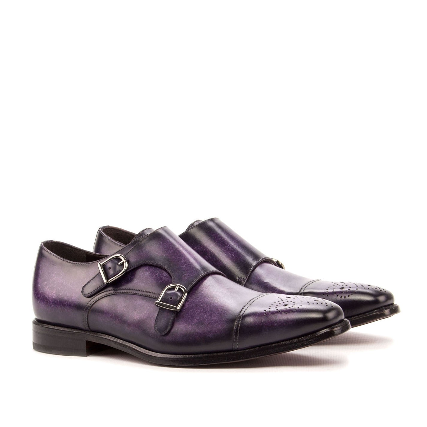 Ambrogio Bespoke Men's Handmade Custom Shoes Purple Patina Leather Monk-Straps Loafers (AMB1407)