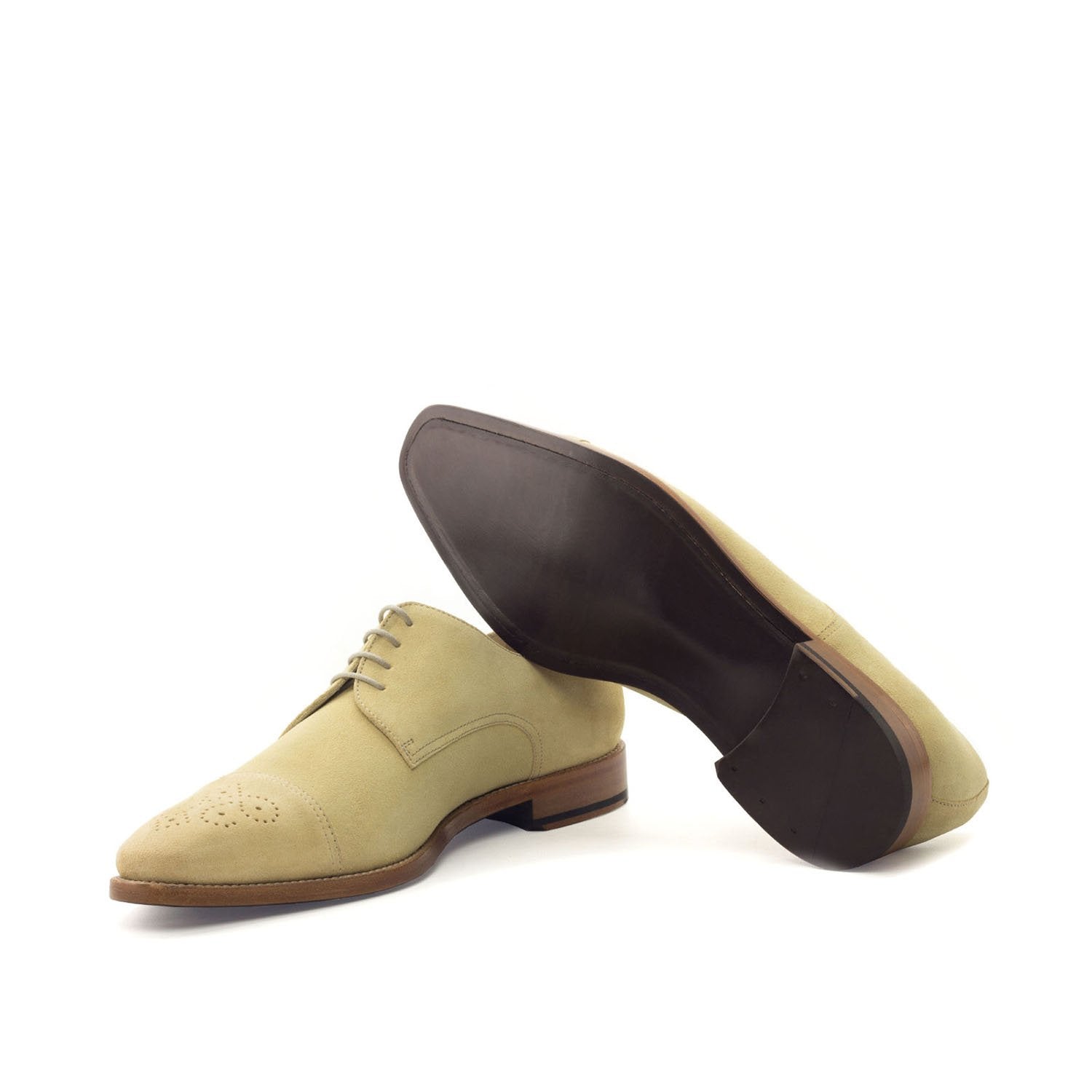 Ambrogio Bespoke Men's Handmade Custom Shoes Sand Suede Leather Derby Oxfords (AMB1547)