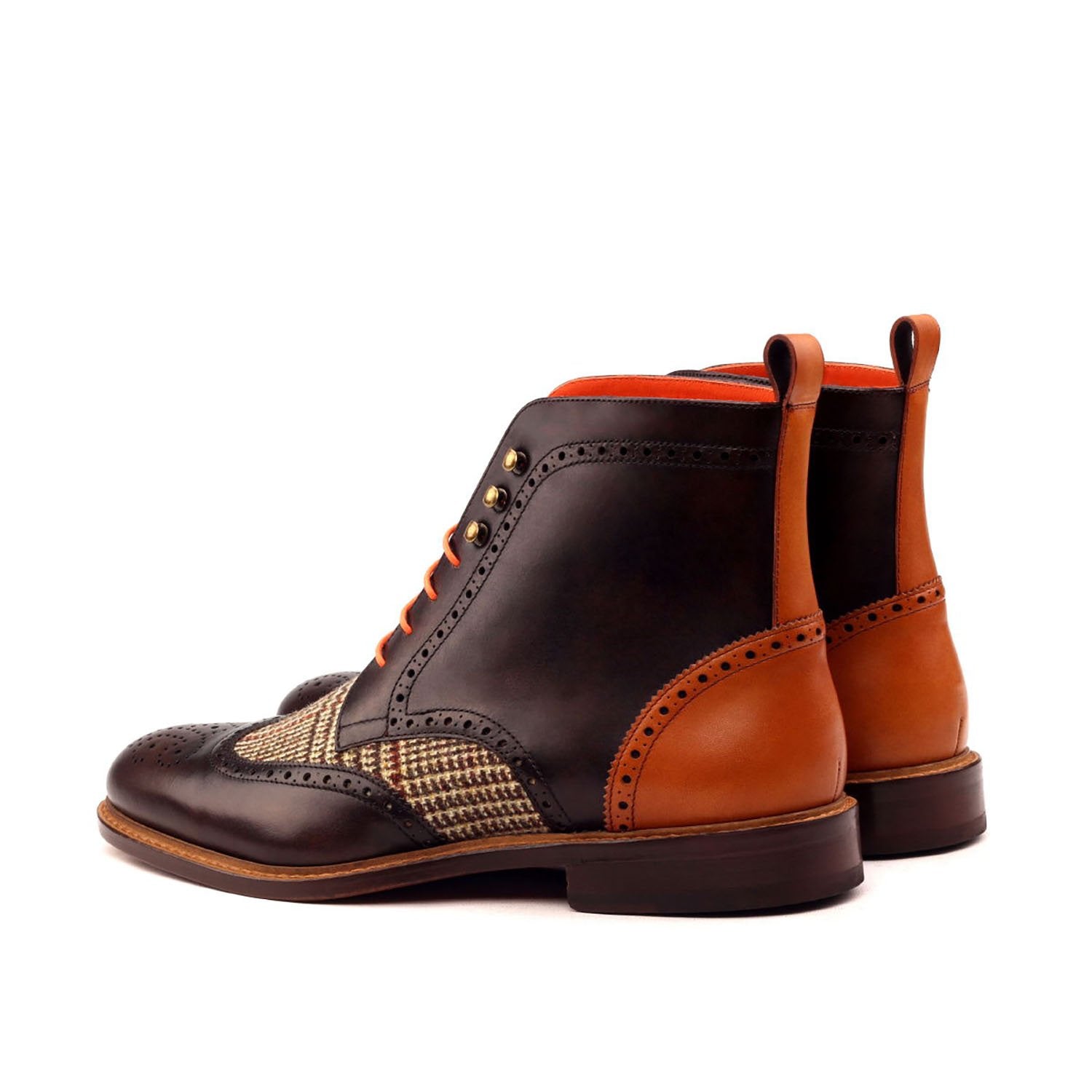 Ambrogio Bespoke Men's Handmade Custom Shoes Three-Tone Fabric / Calf-Skin Leather Military Brogue Boots (AMB1490)