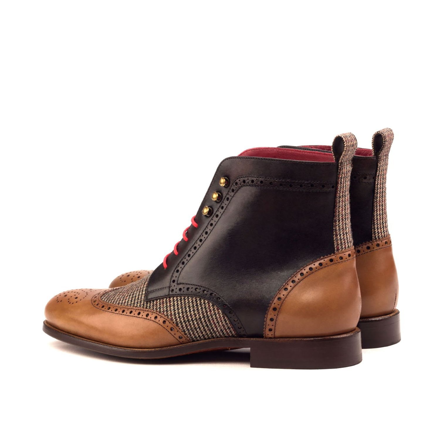 Ambrogio Bespoke Men's Handmade Custom Shoes Three-Tone Fabric / Calf-Skin Leather Military Brogue Boots (AMB1533)