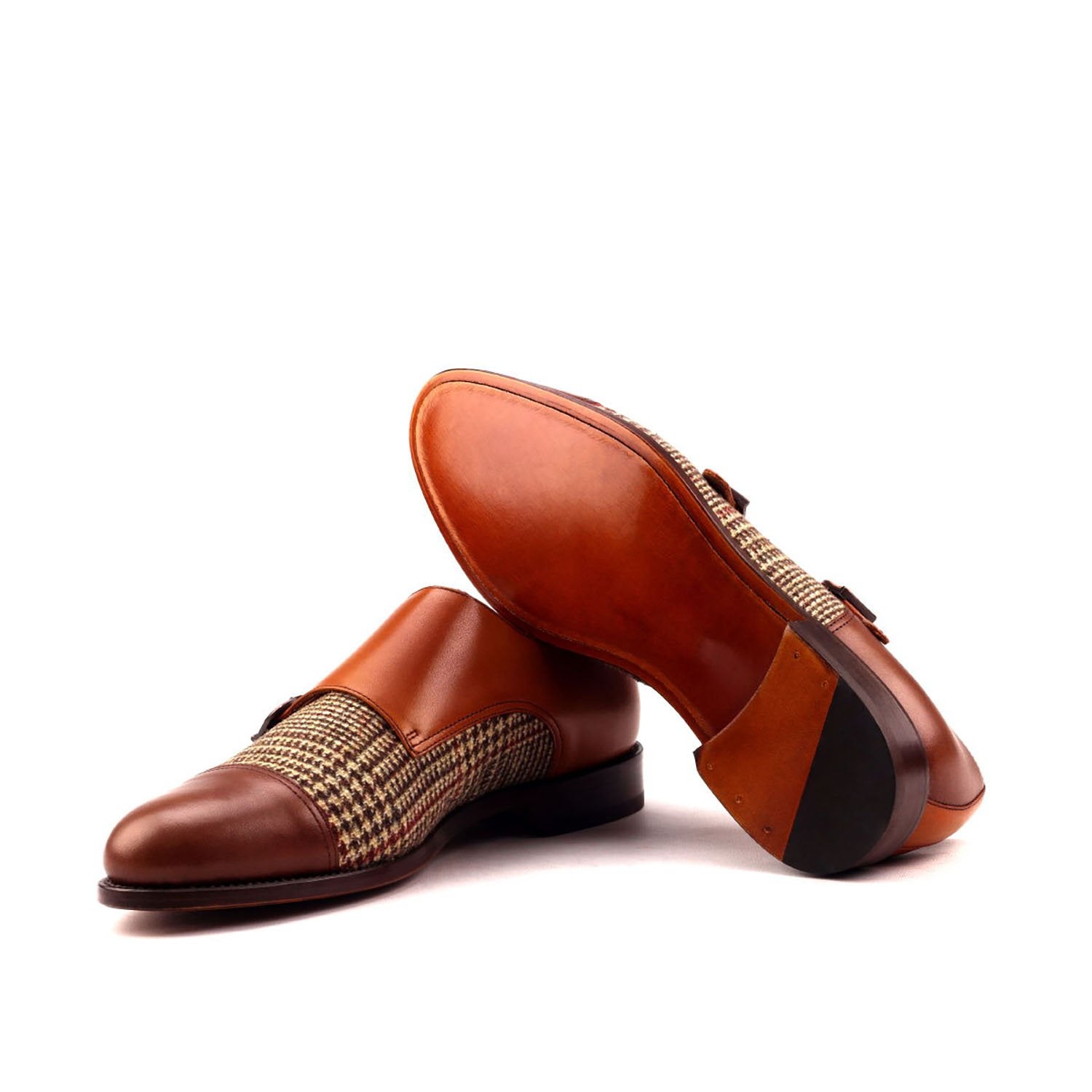 Ambrogio Bespoke Men's Handmade Custom Shoes Three Tone Fabric / Calf-Skin Leather Monk-Straps Loafers (AMB1558)