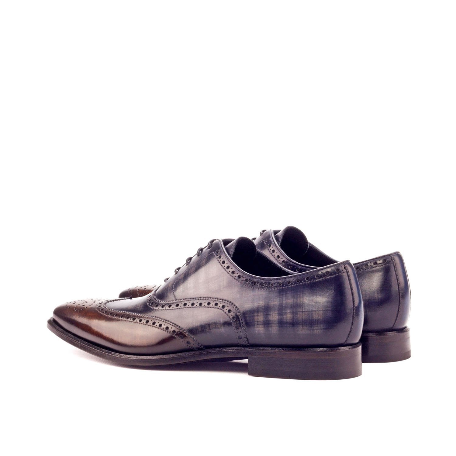 Ambrogio Bespoke Men's Handmade Custom Shoes Three-Tone Patina Leather Full Brogue Oxfords (AMB1745)