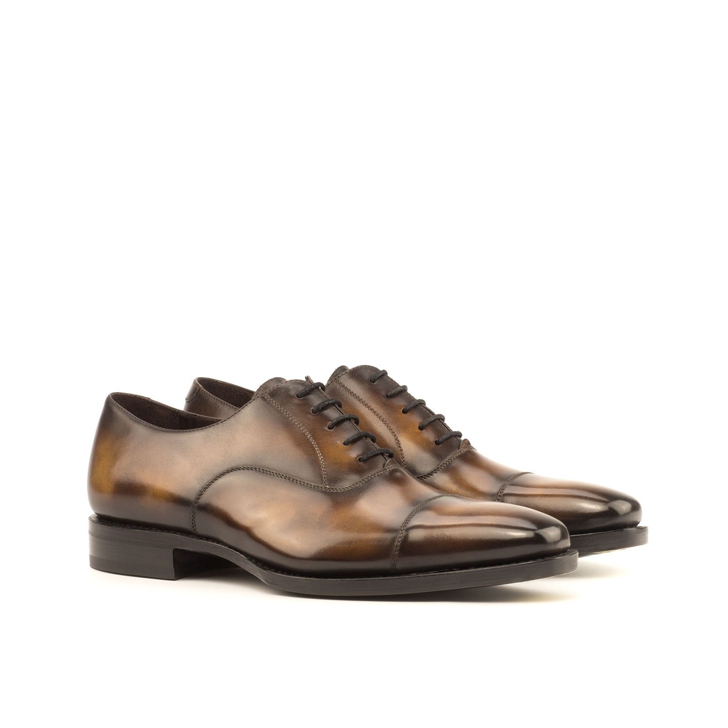 Ambrogio Bespoke Men's Handmade Custom Shoes Tobacco Brown Patina Leather Oxfords (AMB1545)