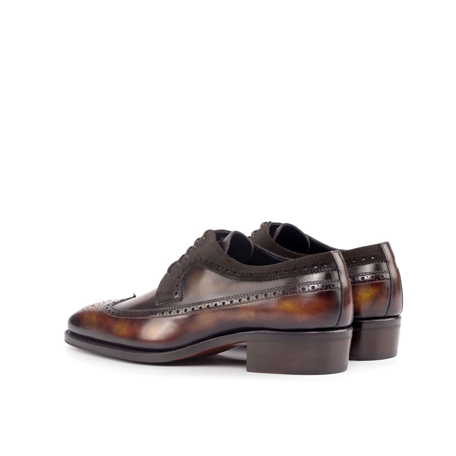 Ambrogio Bespoke Men's Handmade Custom Shoes Two-Tone Brown & Fire Orange Suede/ Patina Leather Wingtip Oxfords (AMB1822)