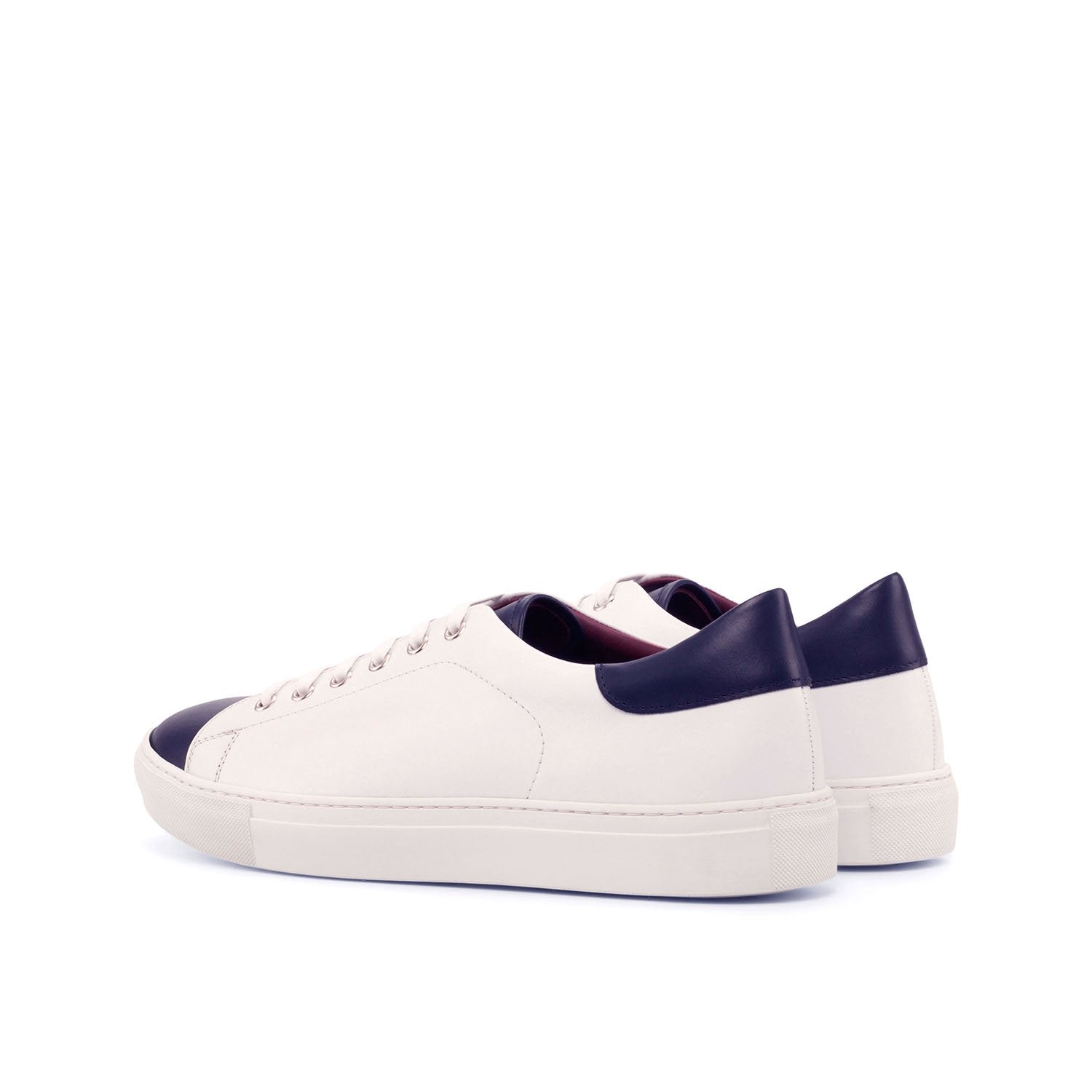 Ambrogio Bespoke Men's Handmade Custom Shoes White & Navy Calf-Skin Leather Casual Trainer Sneakers (AMB1444)