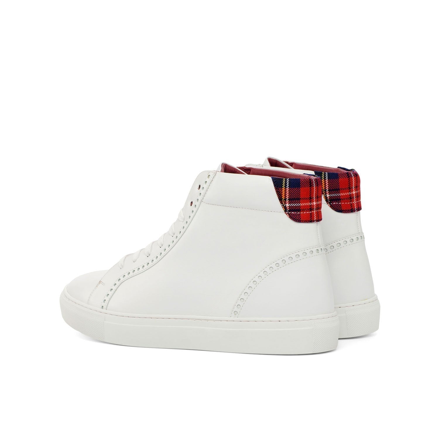 Ambrogio Bespoke Men's Handmade Custom Shoes White & Red Fabric / Calf-Skin Leather High-Top Sneakers (AMB1757)