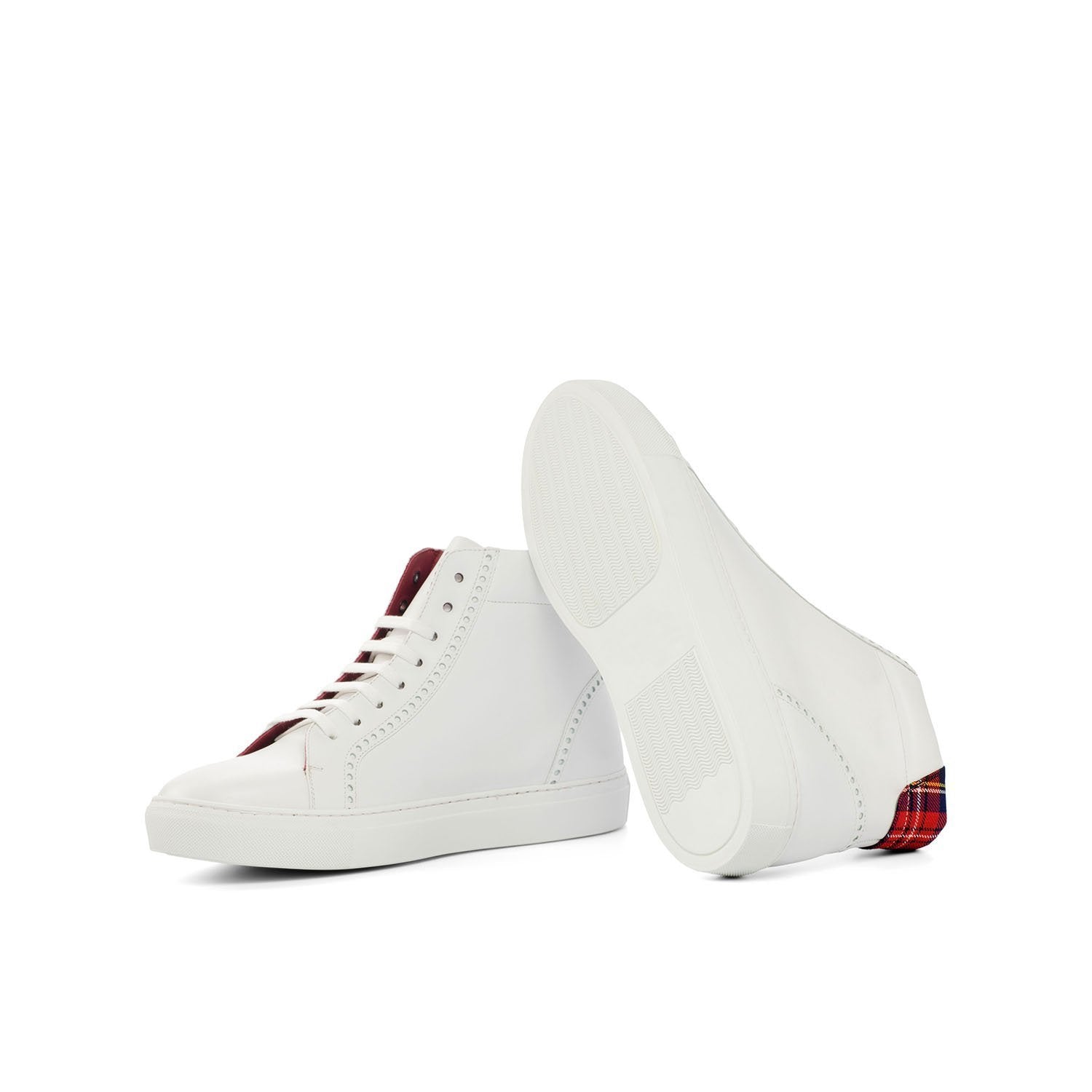 Ambrogio Bespoke Men's Handmade Custom Shoes White & Red Fabric / Calf-Skin Leather High-Top Sneakers (AMB1757)