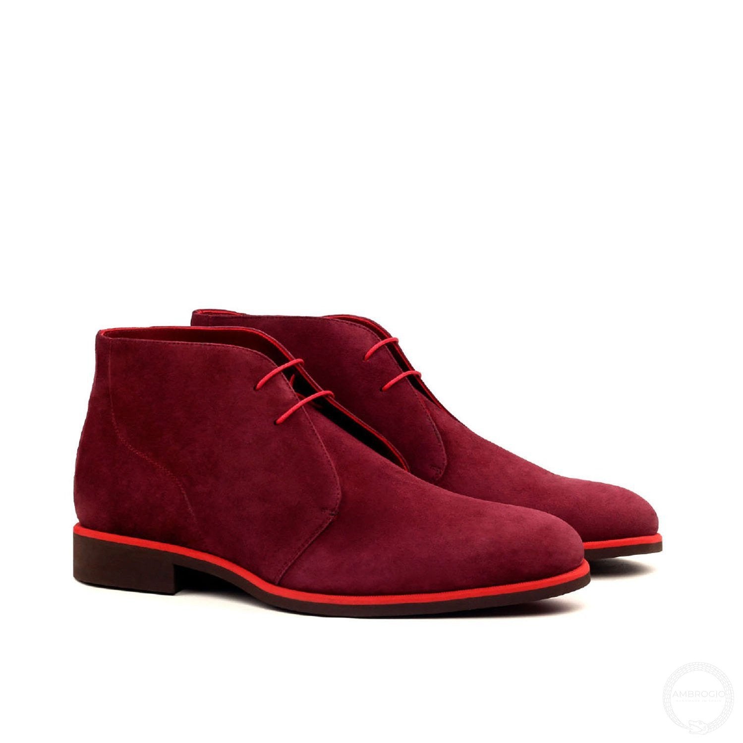 Ambrogio Bespoke Men's Handmade Custom Shoes Wine Suede Leather Chukka Boots (AMB1460)