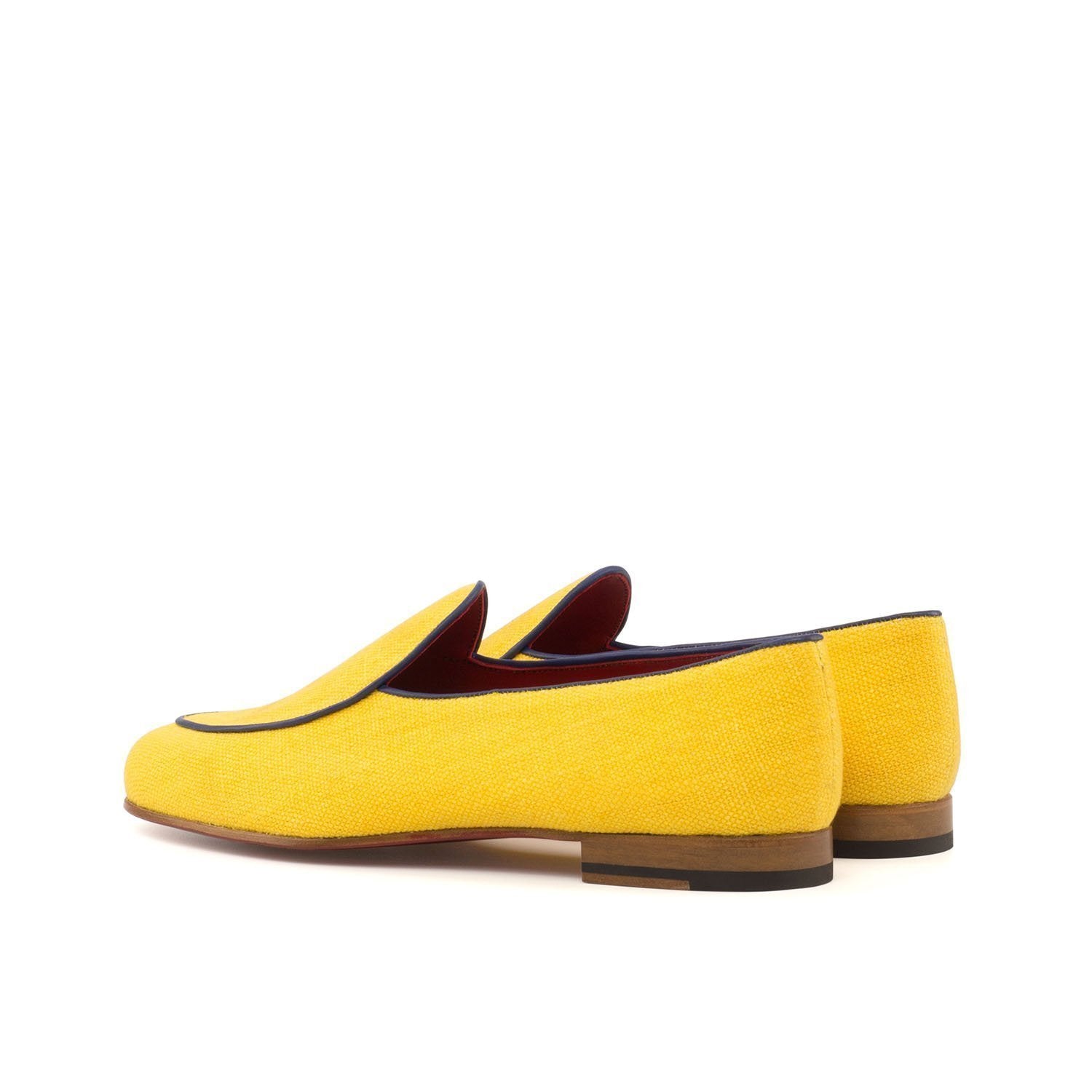 Ambrogio Bespoke Men's Handmade Custom Shoes Yellow Mustard Linen / Calf-Skin Leather Slip-On Loafers (AMB1487)