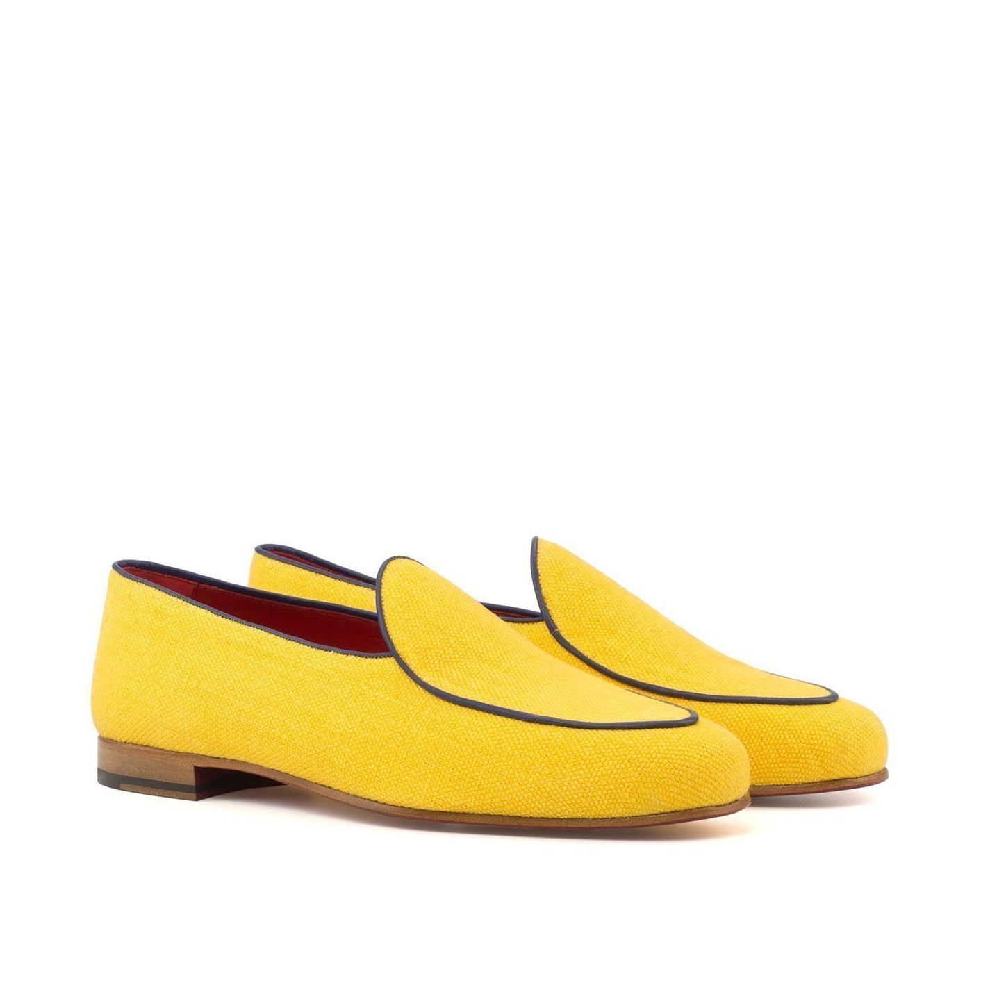 Ambrogio Bespoke Men's Handmade Custom Shoes Yellow Mustard Linen / Calf-Skin Leather Slip-On Loafers (AMB1487)