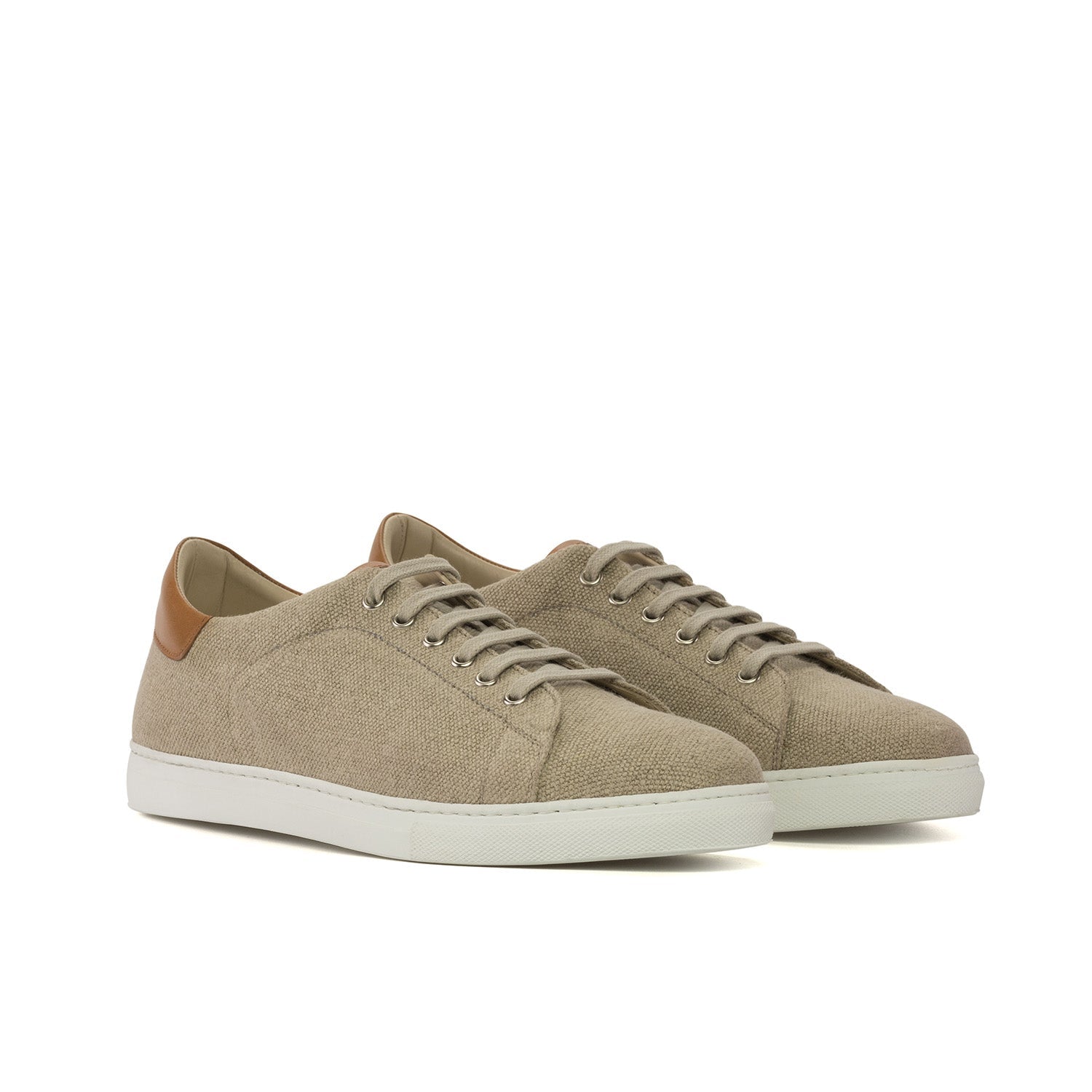 Ambrogio Bespoke Men's Shoes Beige Canvas Trainer (AMB2287)