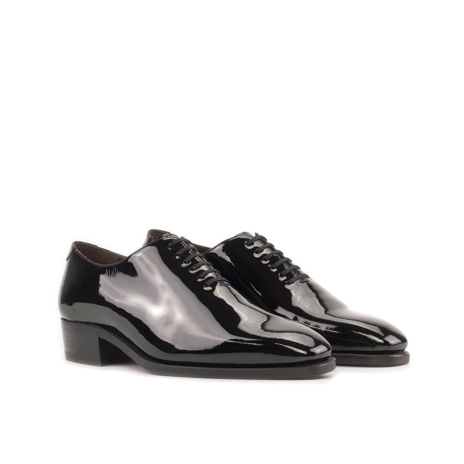 Ambrogio Bespoke Men's Shoes Black Patent Leather Belgravia High-Heel Wholecut Oxfords (AMB2388)