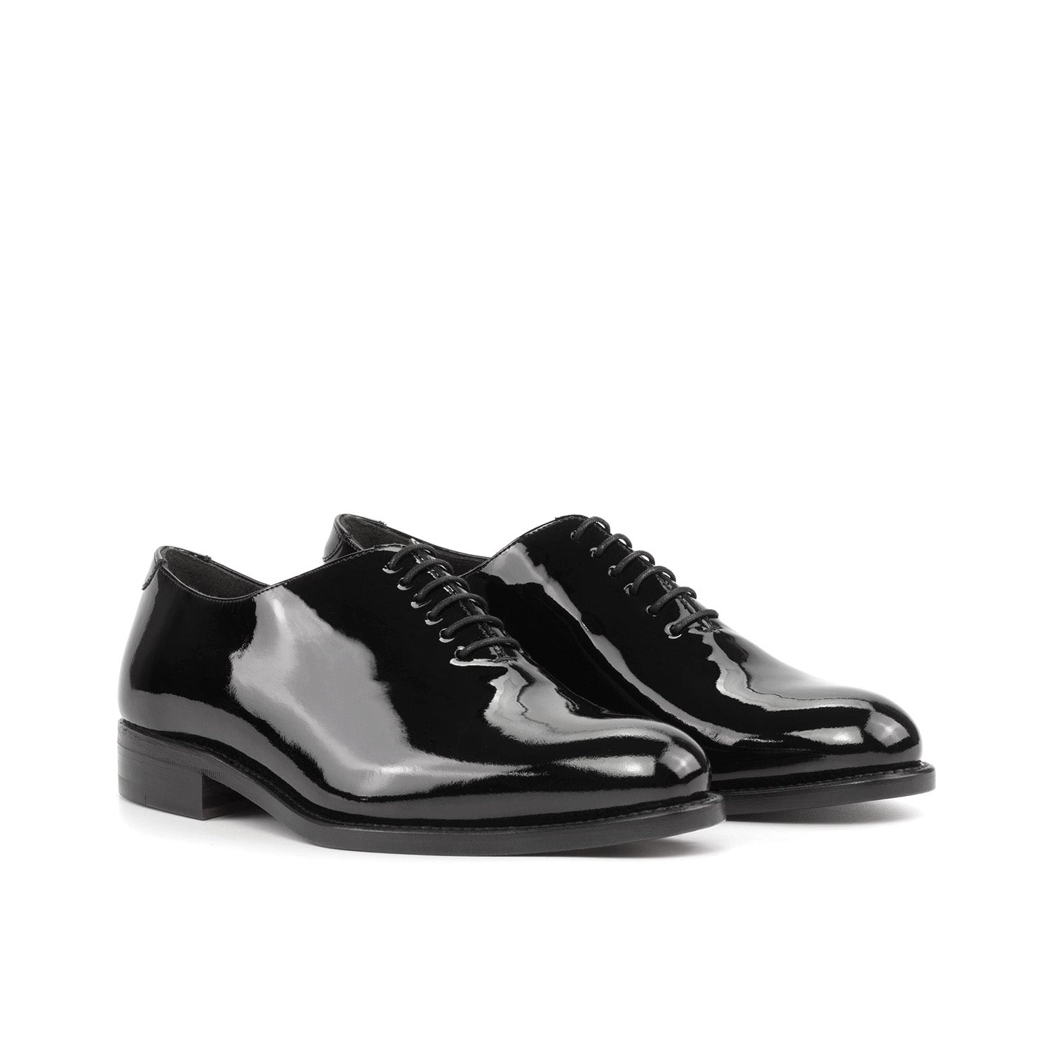 Ambrogio Bespoke Men's Shoes Black Patent Leather Wholecut Oxfords (AMB2327)