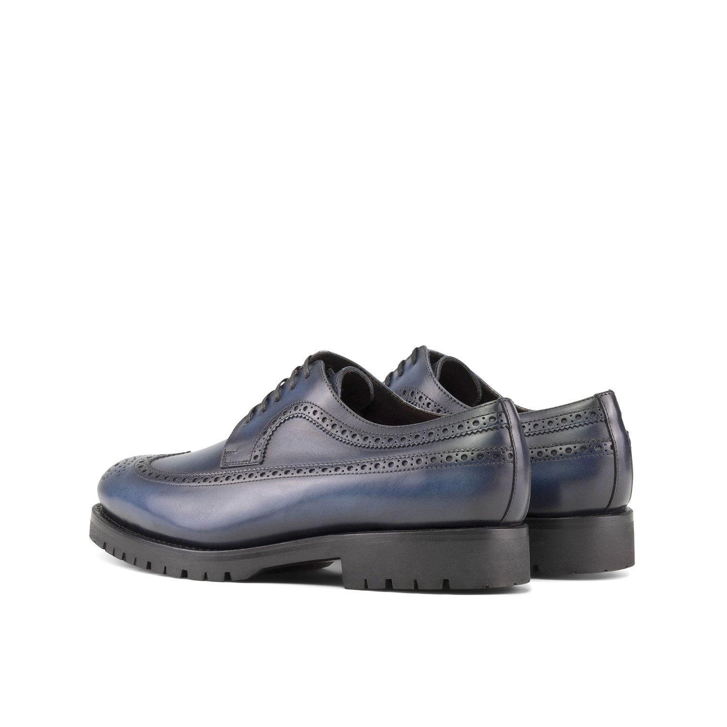 Ambrogio Bespoke Men's Shoes Blue Calf-Skin Leather Long wingtip Derby Oxfords (AMB2384)