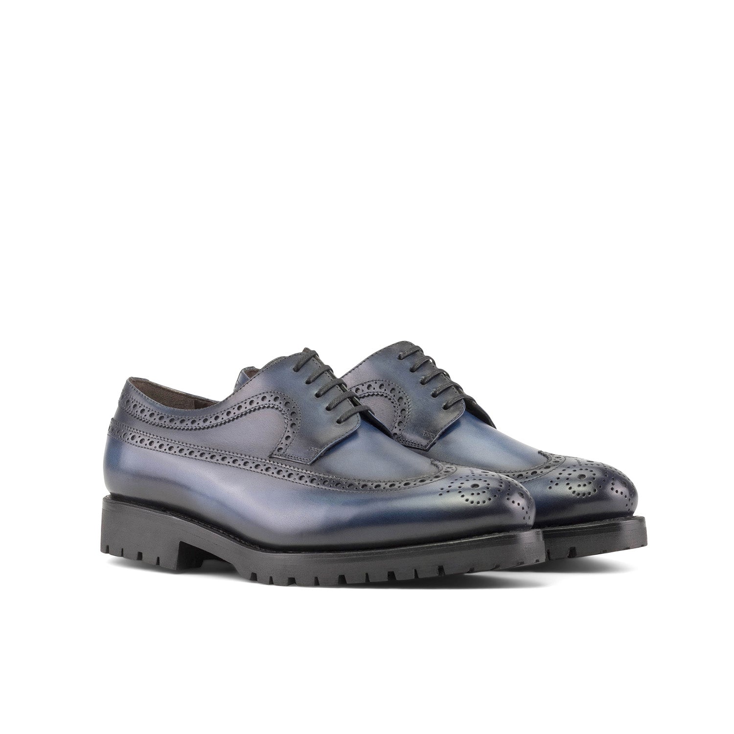 Ambrogio Bespoke Men's Shoes Blue Calf-Skin Leather Long wingtip Derby Oxfords (AMB2384)