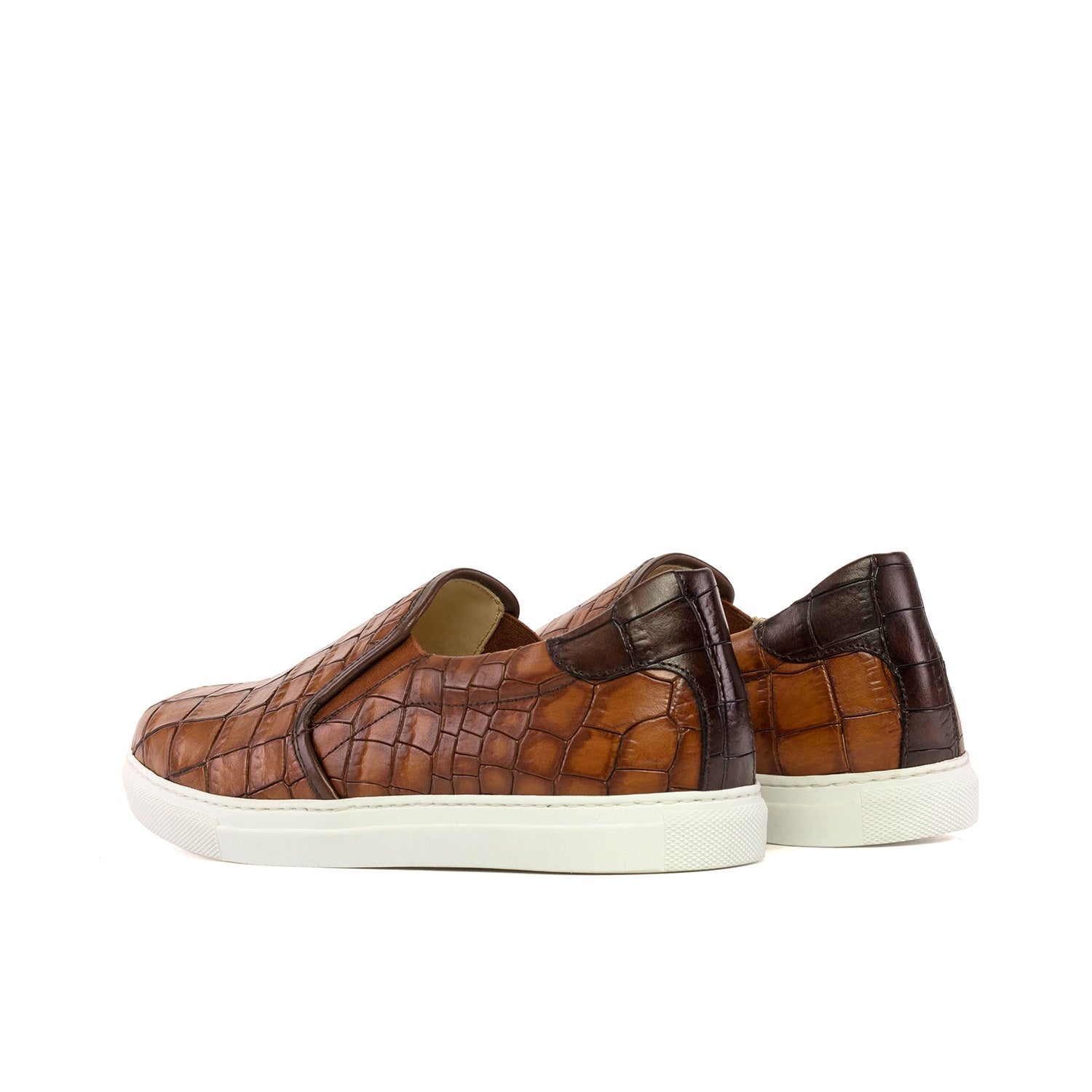 Ambrogio Bespoke Men's Shoes Brown Crocodile Print Leather Slip-On Sneakers (AMB2274)