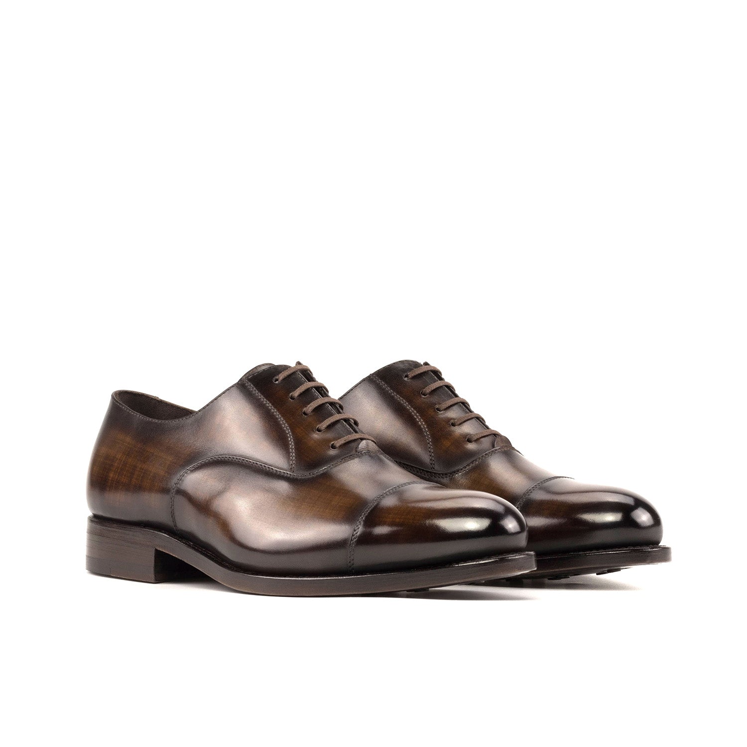 Ambrogio Bespoke Men's Shoes Brown Patina Leather Oxfords (AMB2319)