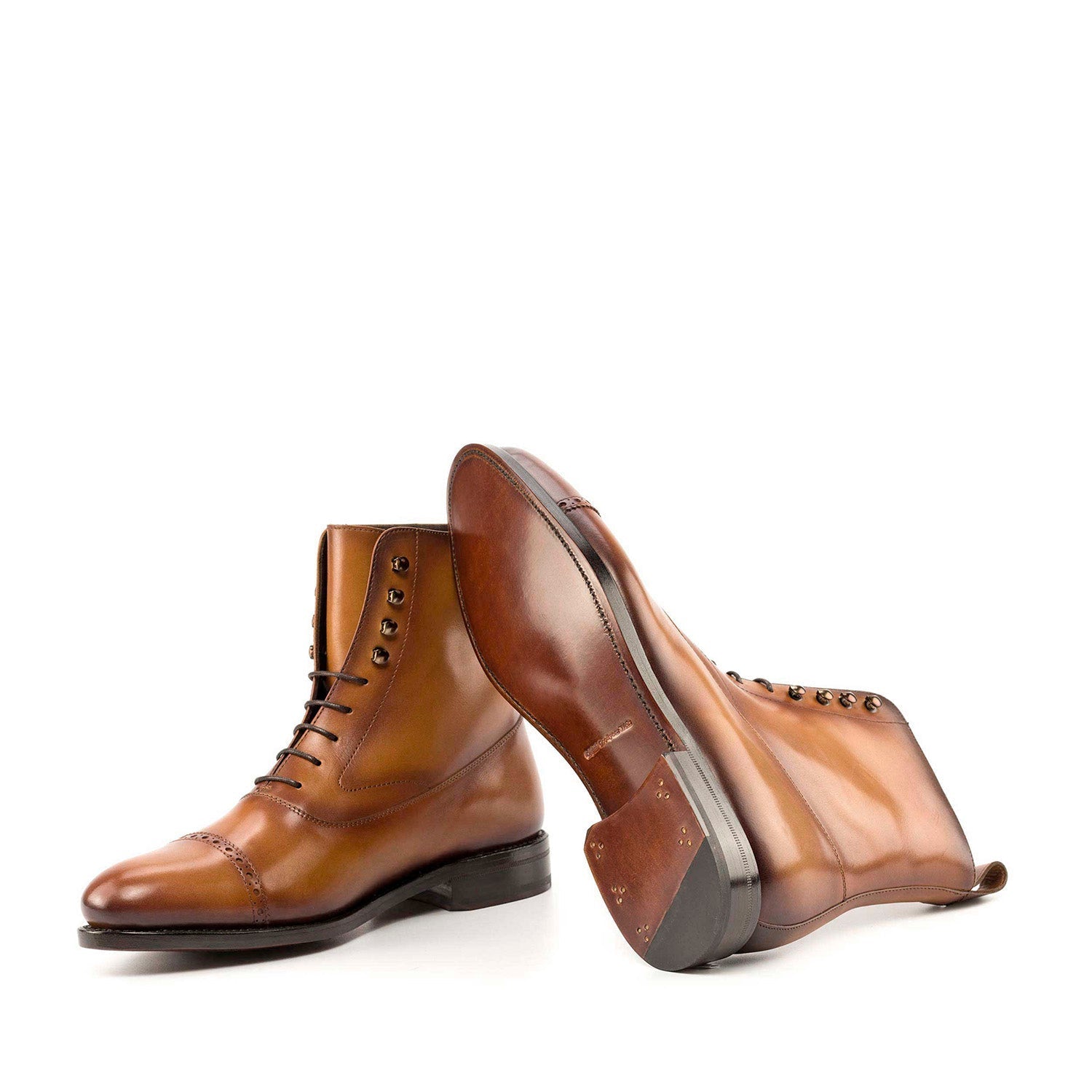 Ambrogio Bespoke Men's Shoes Cognac Calf-Skin Leather Balmoral Boots (AMB2334)