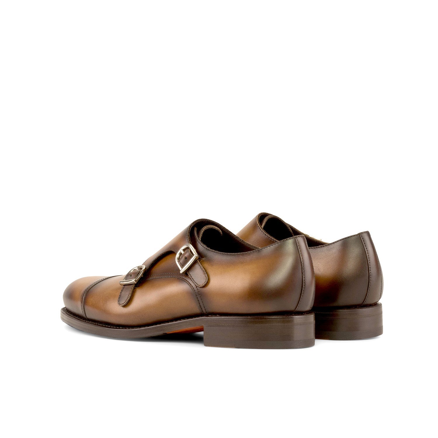 Ambrogio Bespoke Men's Shoes Cognac Calf-Skin Leather Cap-Toe Monk-Straps Loafers (AMB2301)