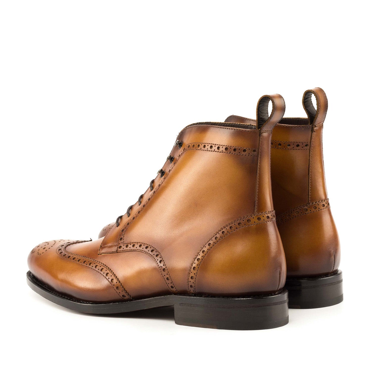 Ambrogio Bespoke Men's Shoes Cognac Calf-Skin Leather Military Brogue Boots (AMB2329)