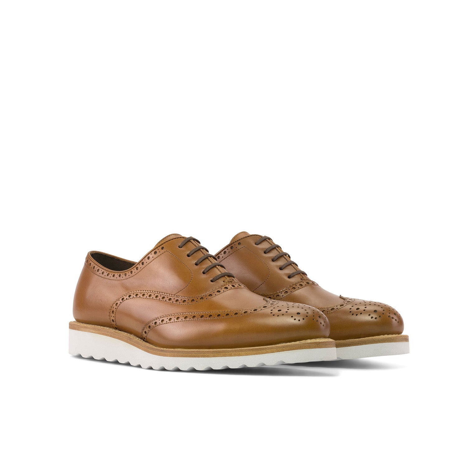 Ambrogio Bespoke Men's Shoes Cognac Calf-Skin Leather wingtip Oxfords (AMB2385)