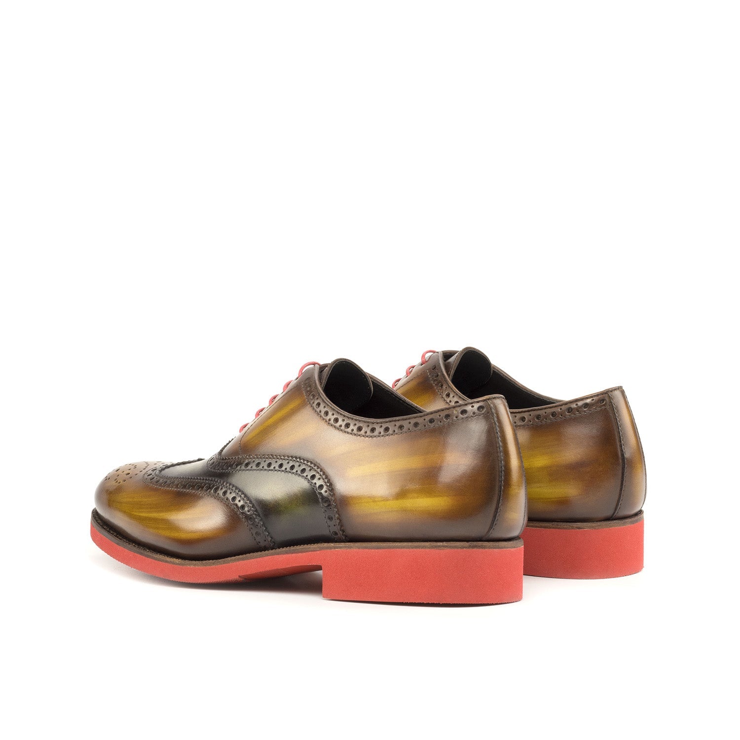 Ambrogio Bespoke Men's Shoes Cognac & Green Patina Leather Brogue Oxfords (AMB2246)